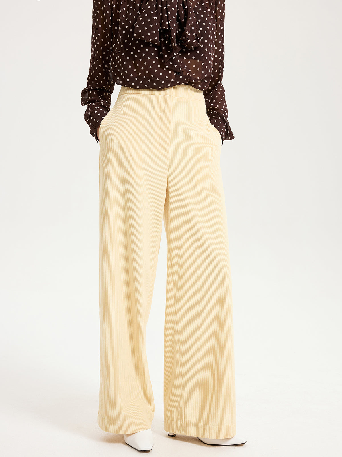 High-Waist Corduroy Wide-Leg Pants-Chicvia