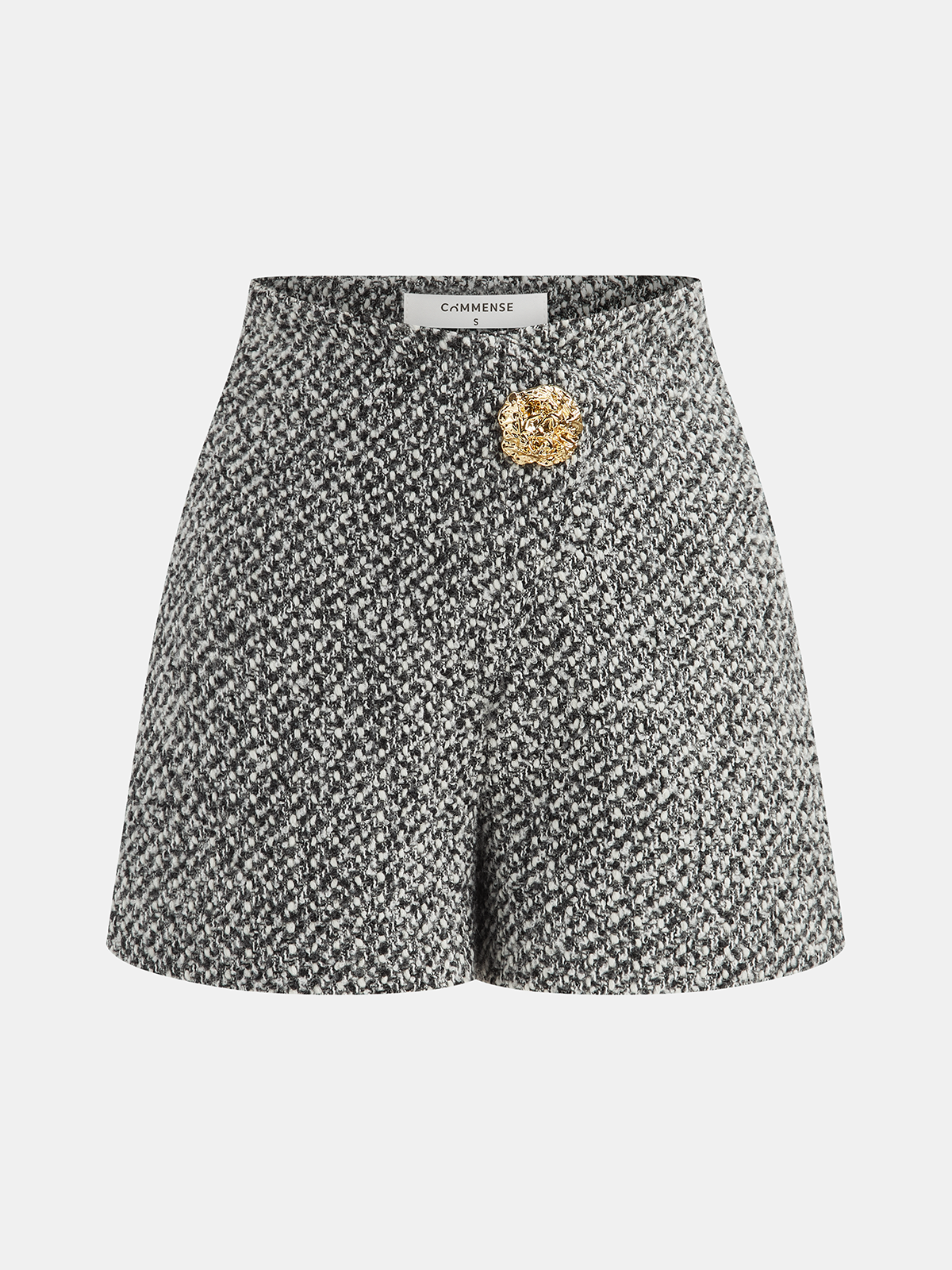 Metal Detail Tweed High-Waist Shorts-Chicvia
