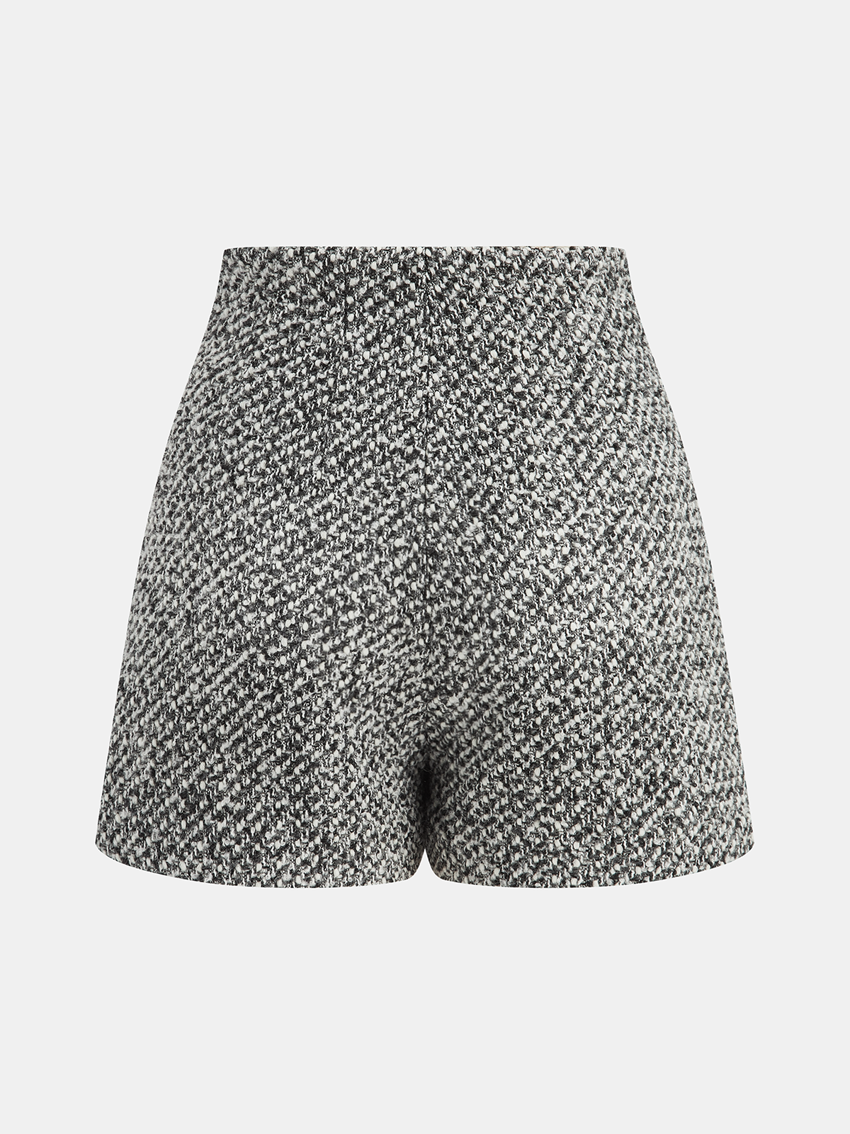 Metal Detail Tweed High-Waist Shorts-Chicvia