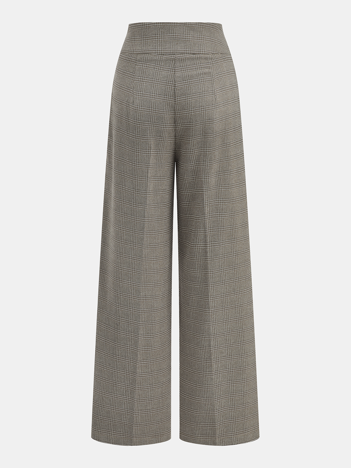High-Waist Button Detail Plaid Wide-Leg Pants-Chicvia