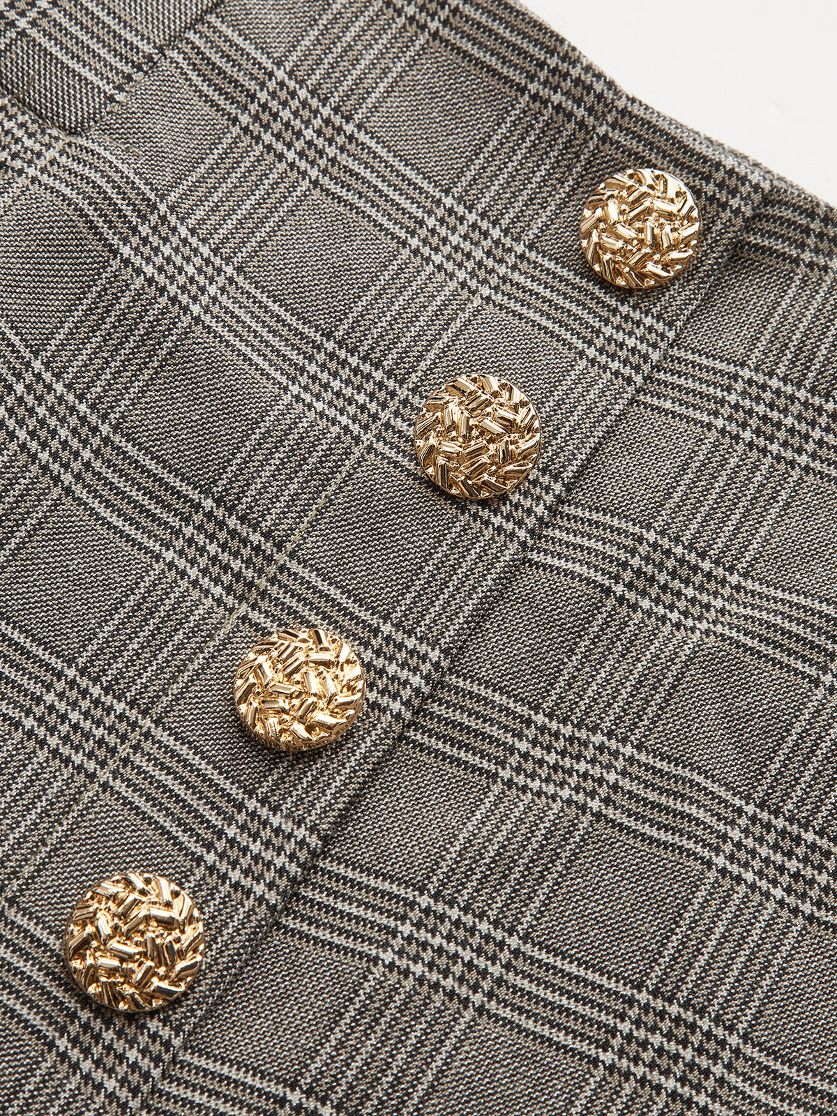 High-Waist Button Detail Plaid Wide-Leg Pants-Chicvia