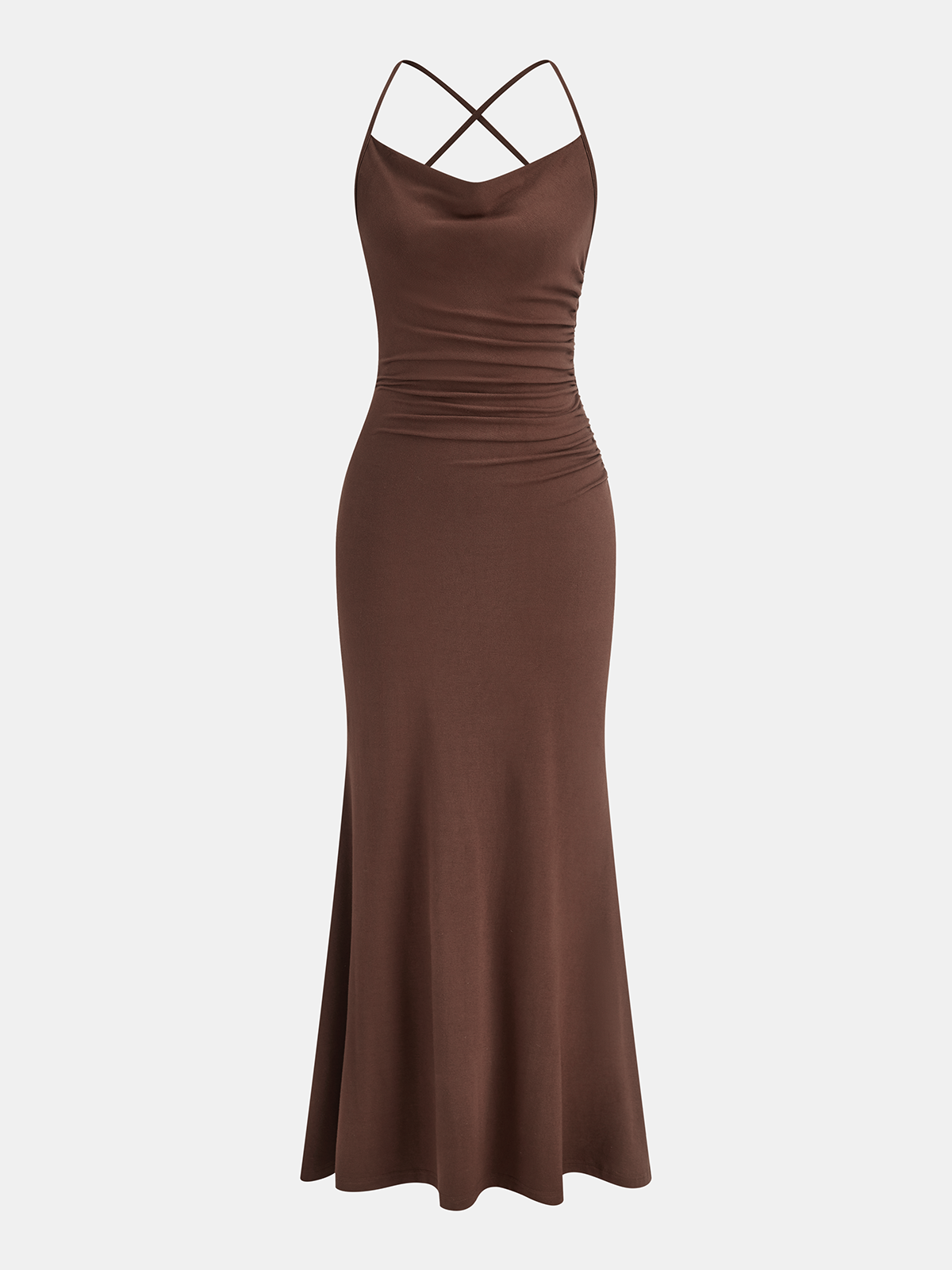 Crisscross Strap Lace-Back Mermaid Maxi Dress-Chicvia