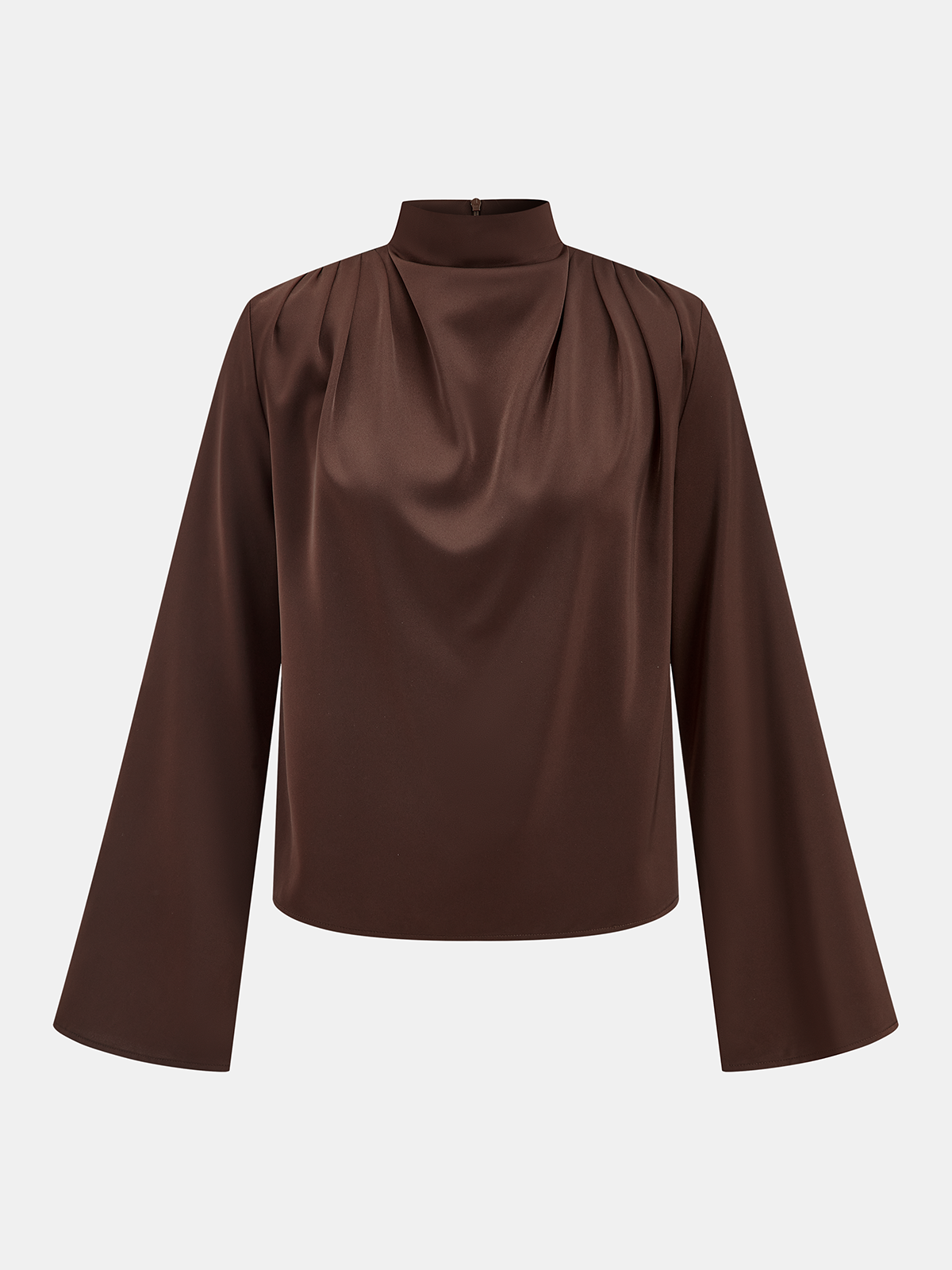 Draped Satin Stand Collar Blouse-Chicvia