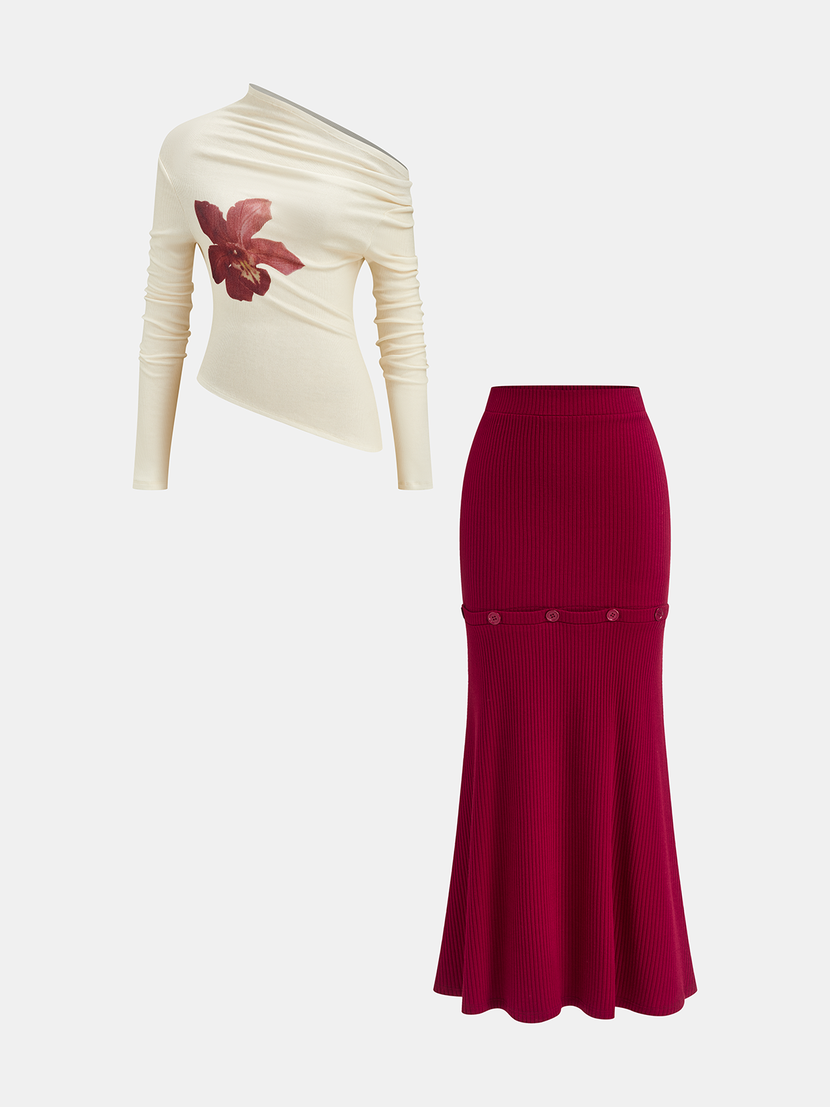 Floral Print Top and Detachable Skirt Set-Chicvia