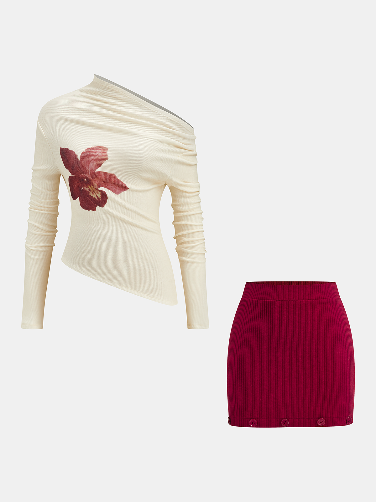 Floral Print Top and Detachable Skirt Set-Chicvia