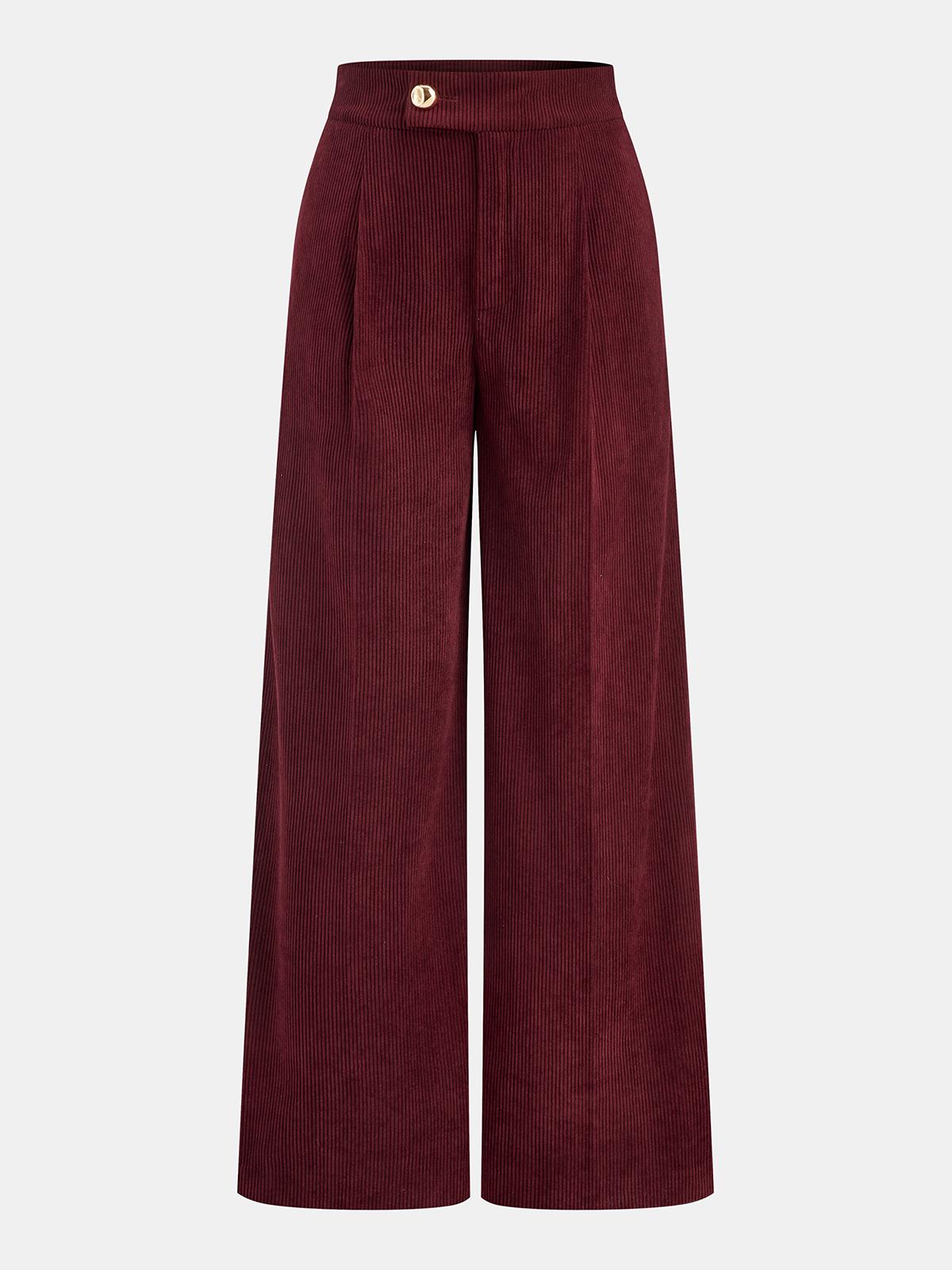 Pleated Cotton Corduroy Wide Leg Pants-Chicvia