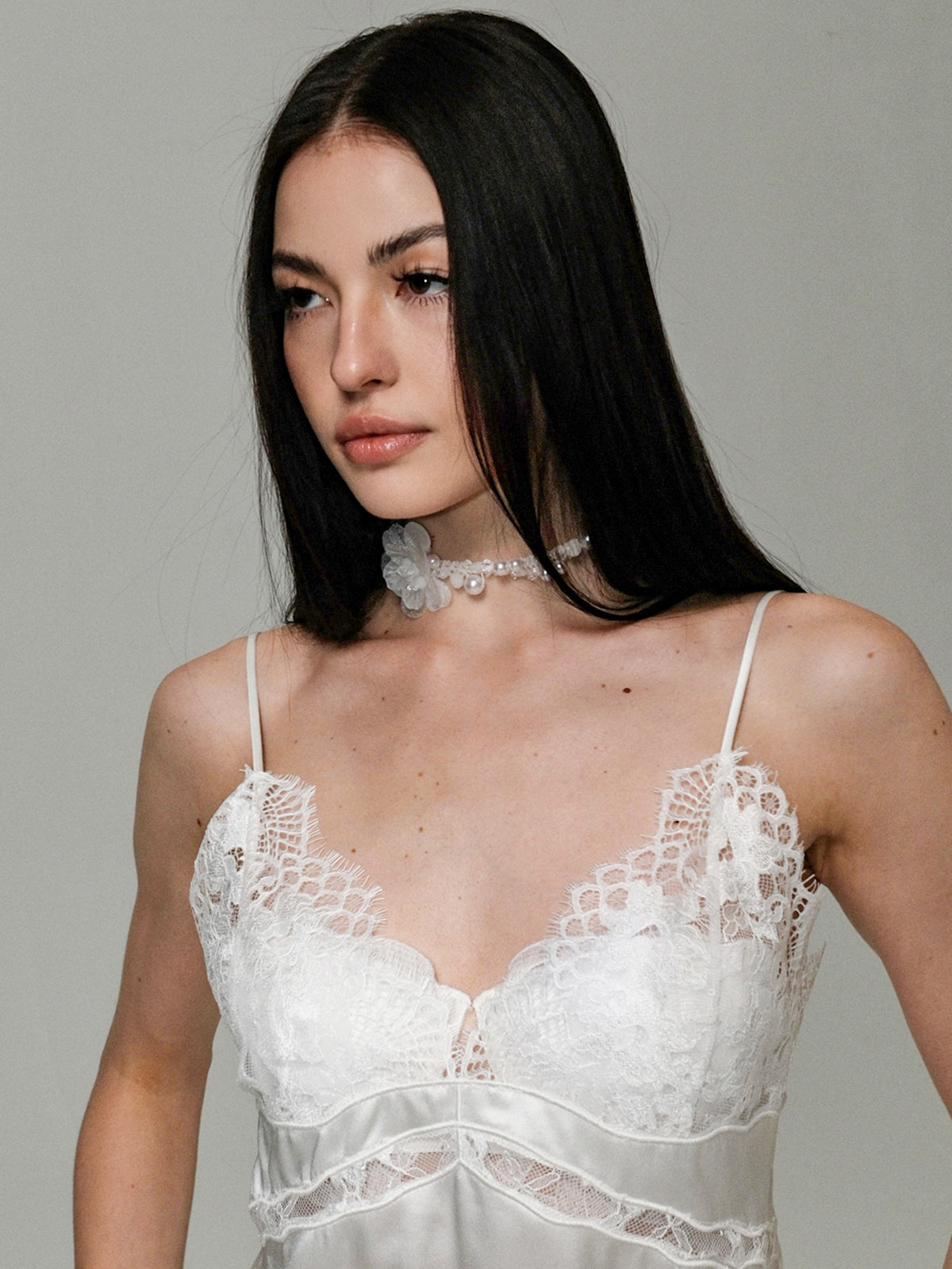 Lace Detail Satin Cami Top-Chicvia