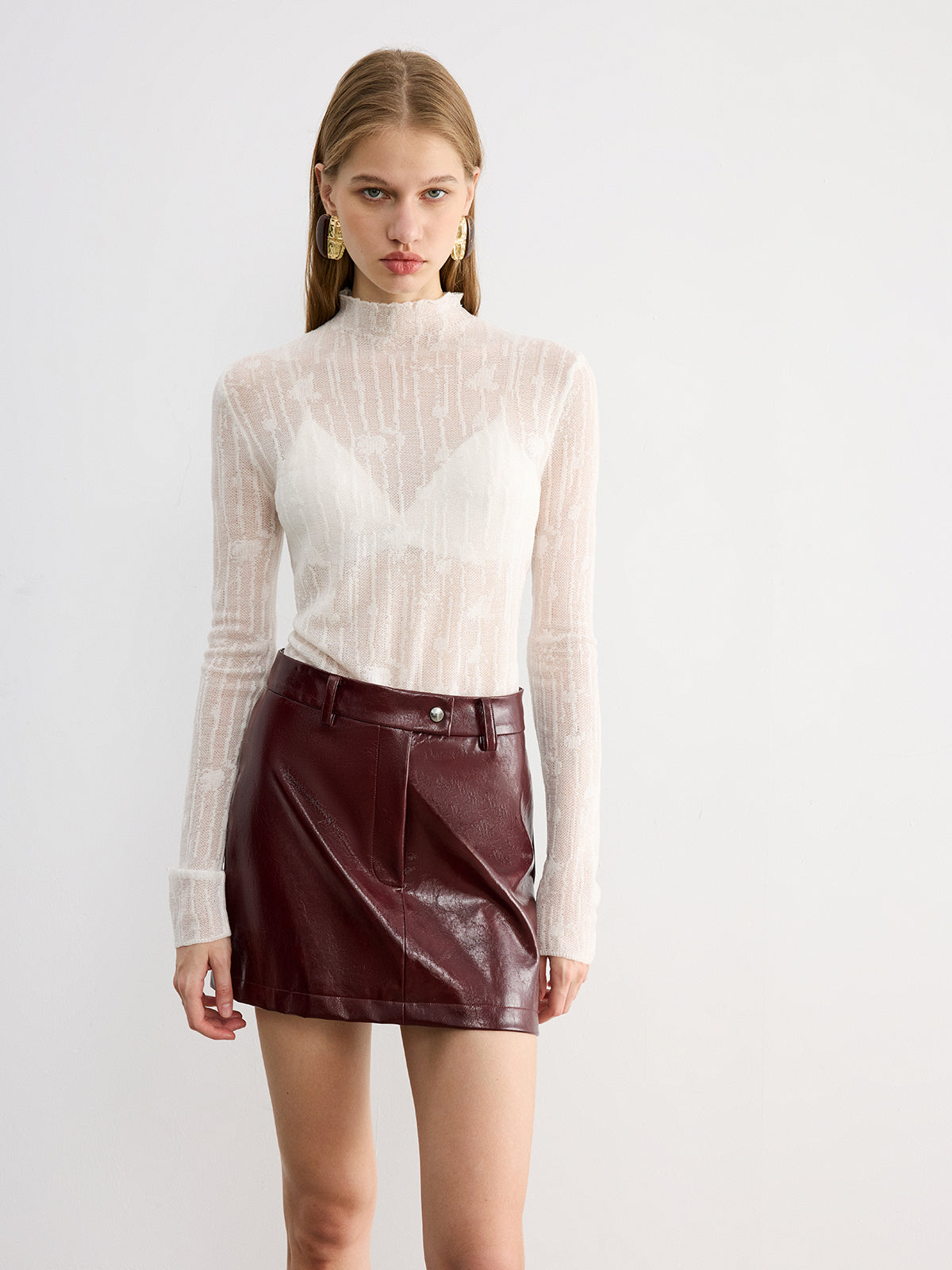 Faux Leather Mini Skirt-Chicvia