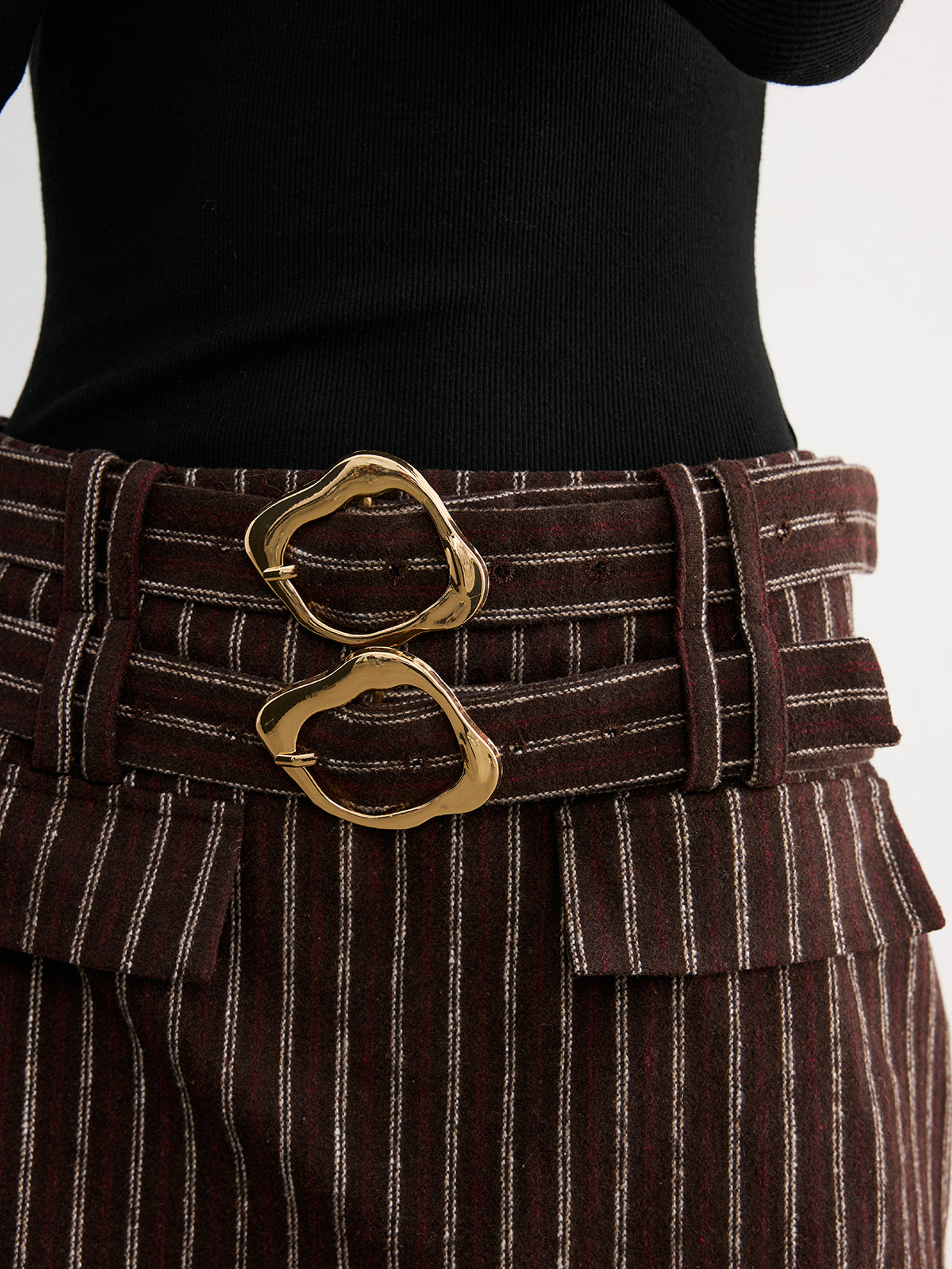 Double Belt Striped Mini Skirt-Chicvia