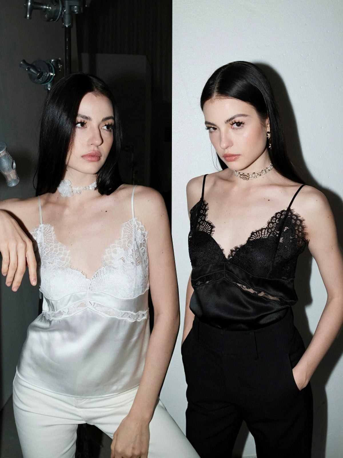 Lace Detail Satin Cami Top-Chicvia