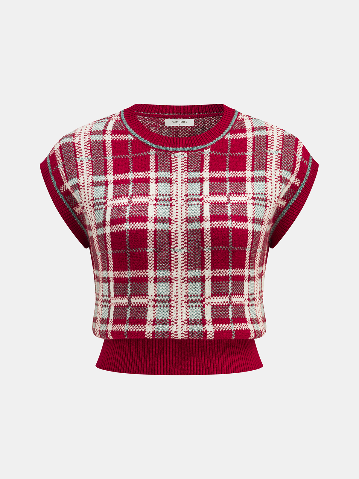 Cap Sleeve Plaid Knit Vest-Chicvia