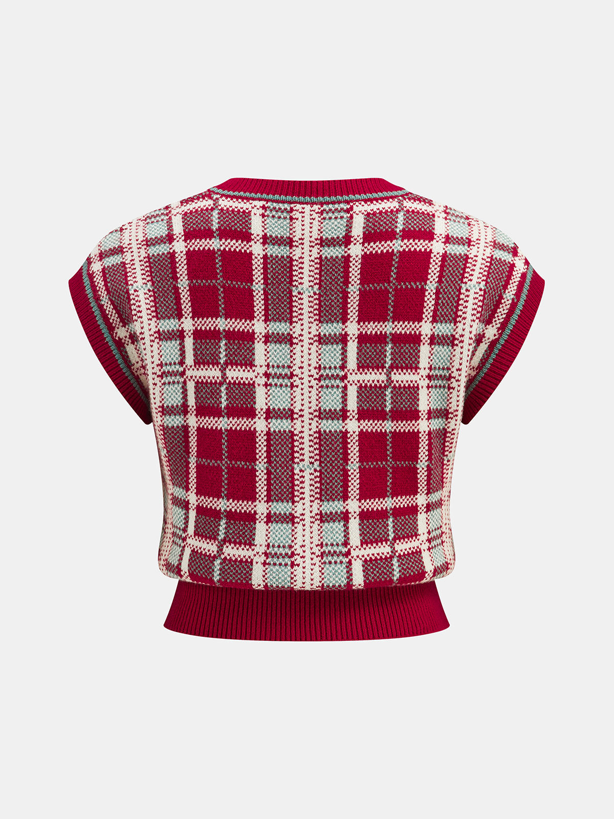 Cap Sleeve Plaid Knit Vest-Chicvia