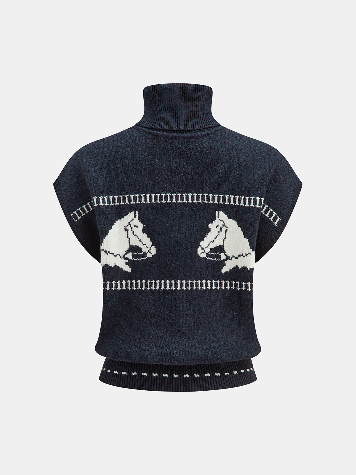 Horse-Pattern Cap Sleeve Turtleneck Sweater Vest-Chicvia