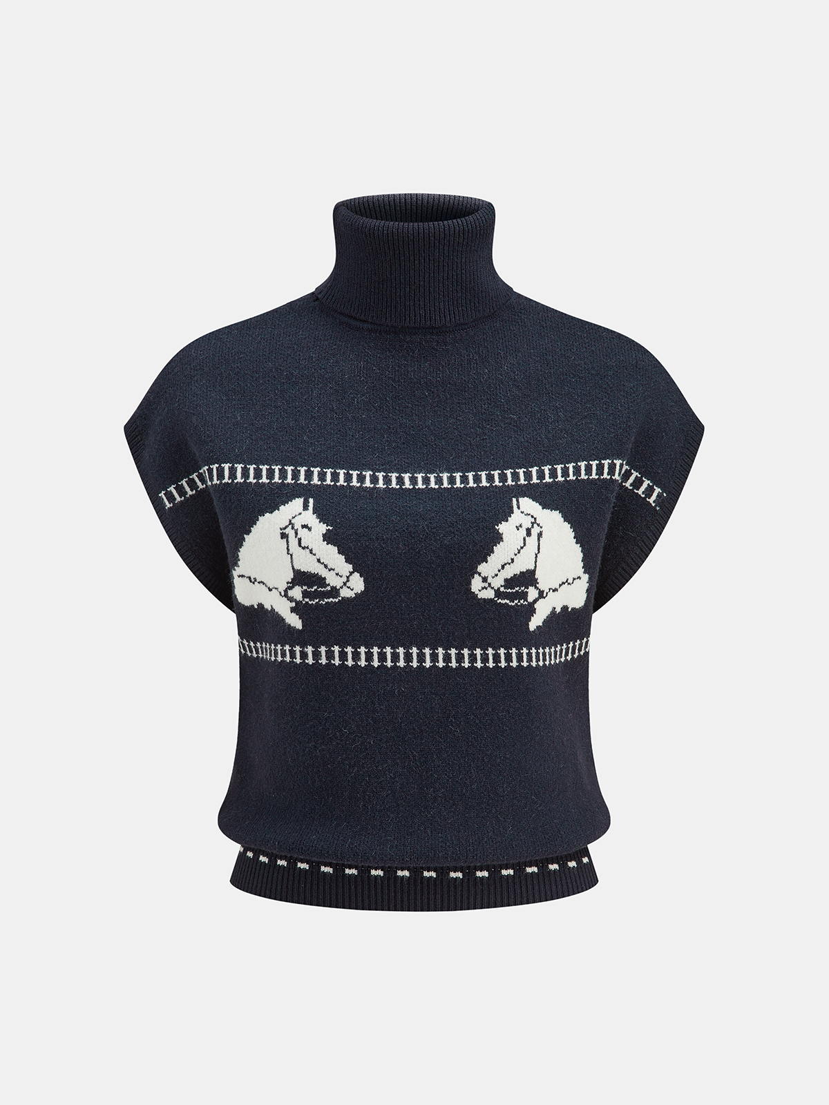 Horse-Pattern Cap Sleeve Turtleneck Sweater Vest-Chicvia