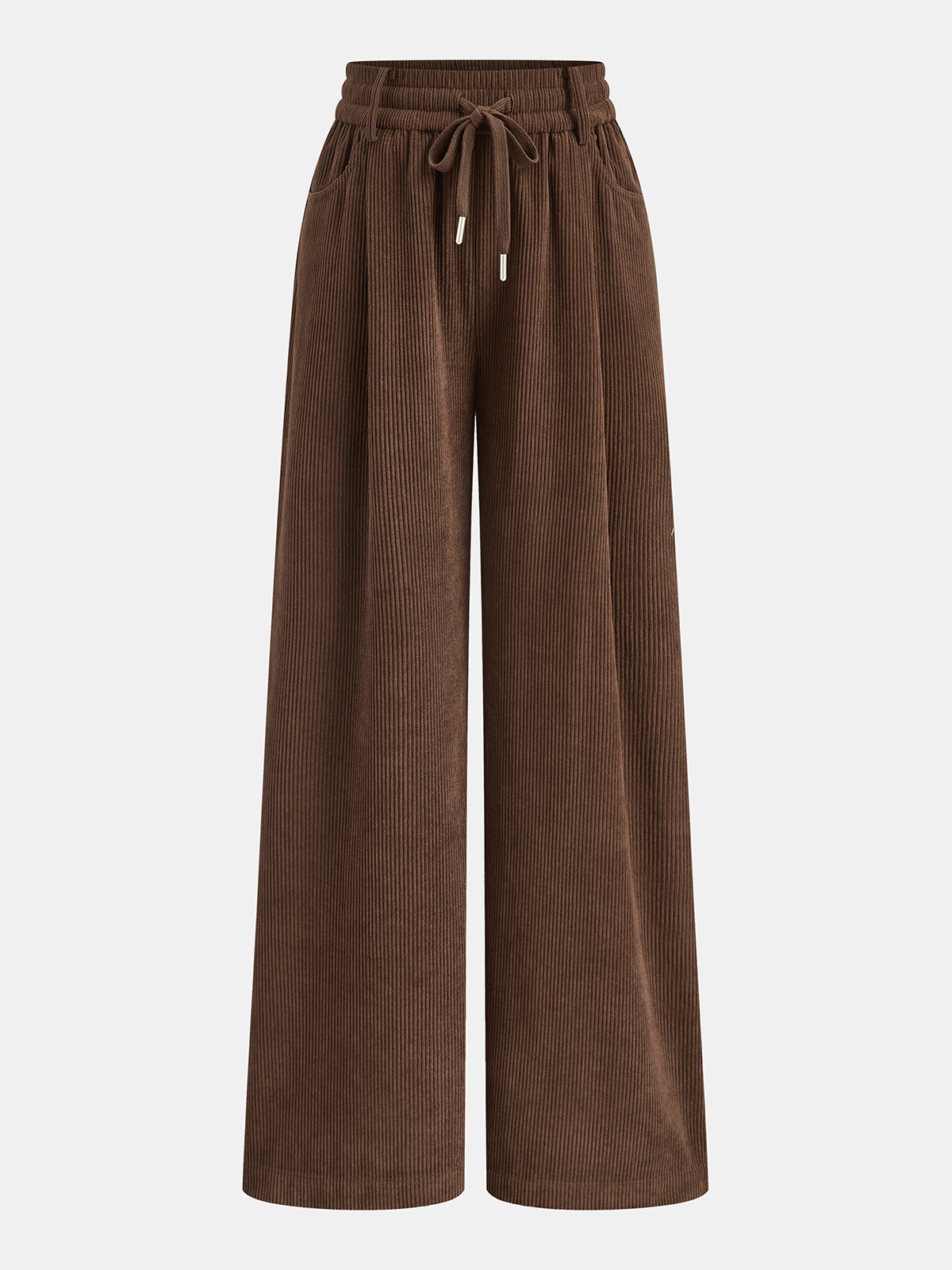 Mid-Waist Corduroy Wide-Leg Drawstring Pants-Chicvia