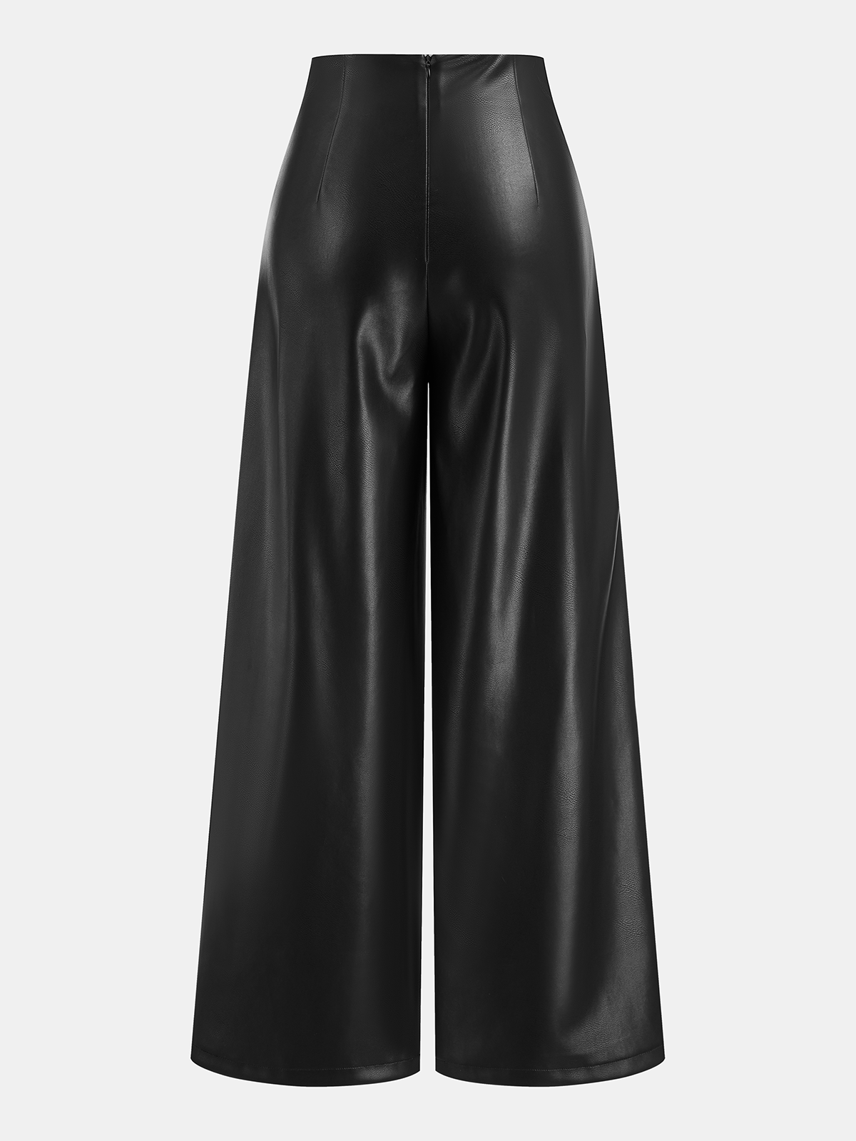 Cross Waistband PU Leather Wide-Leg Pants-Chicvia