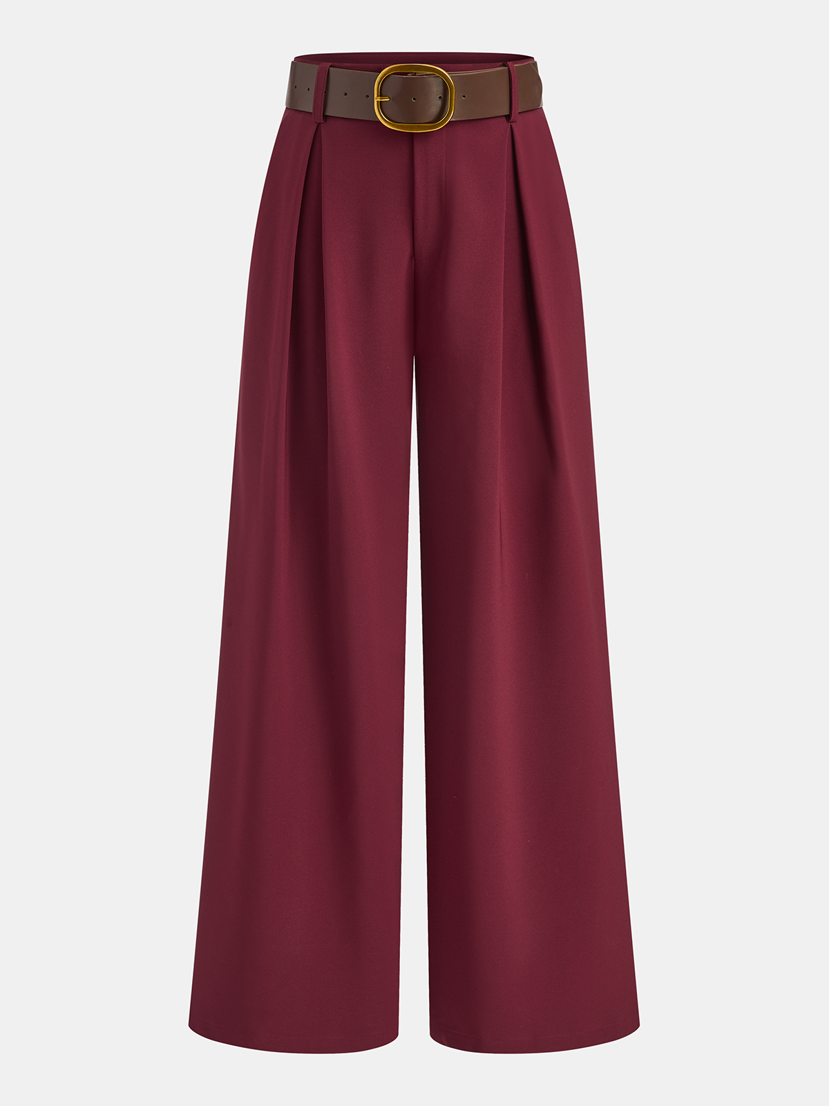 Belted Mid-Waist Wide-Leg Casual Pants-Chicvia