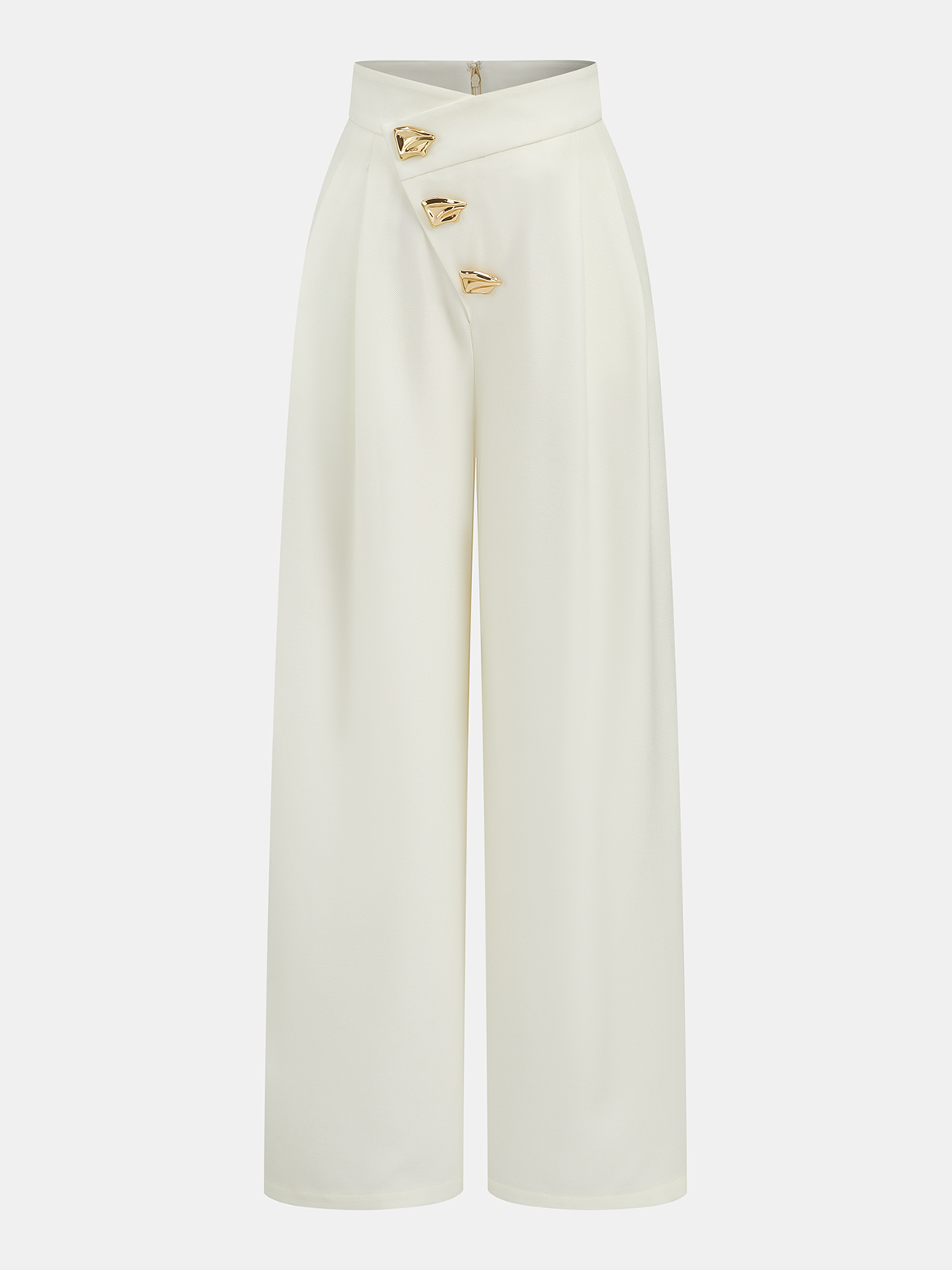 Mid-Waist Asymmetric Metal Detail Wide-Leg Pants-Chicvia