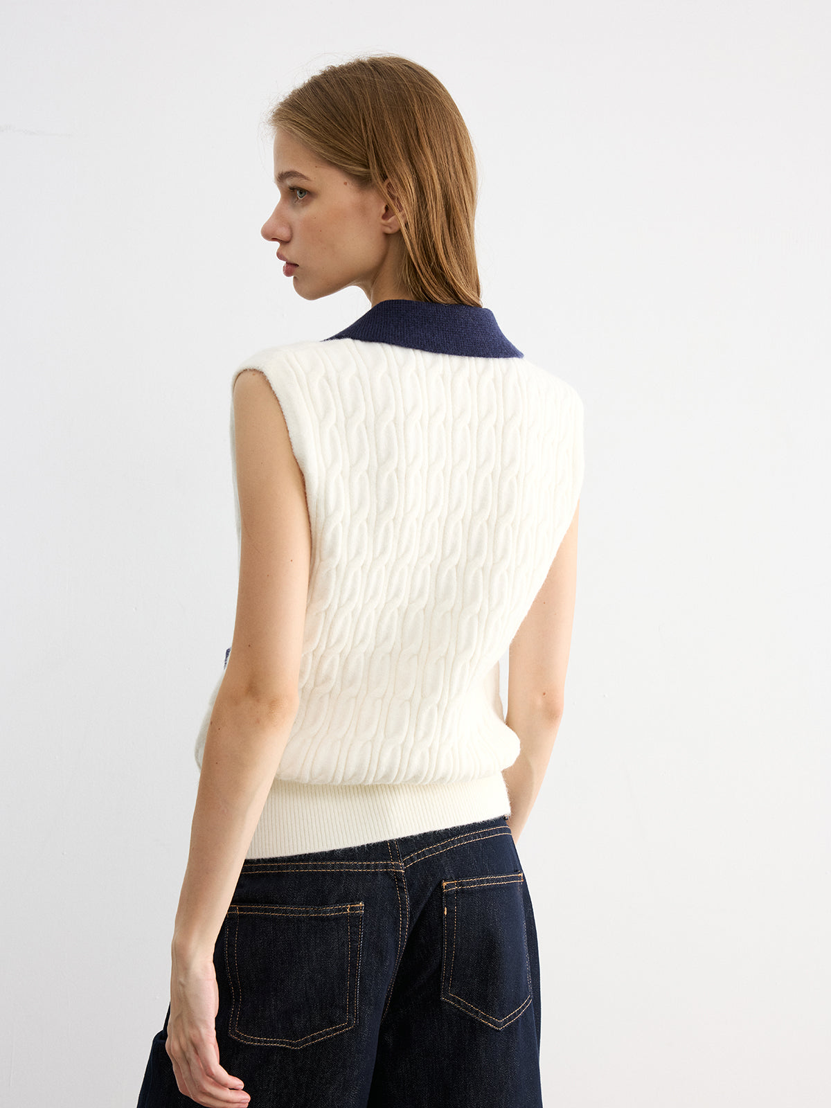 Collared Colorblock Knit Tank Top-Chicvia