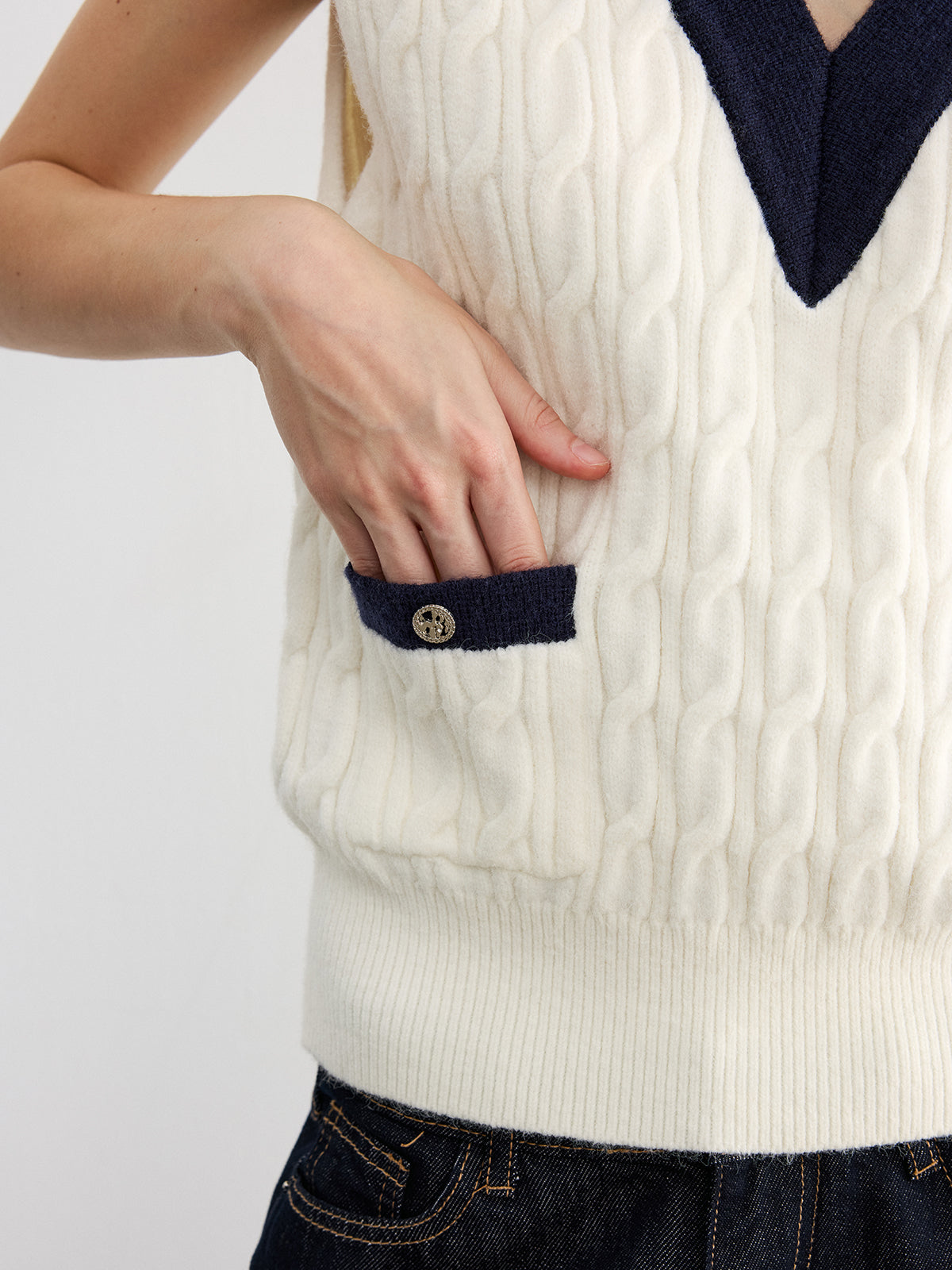 Collared Colorblock Knit Tank Top-Chicvia