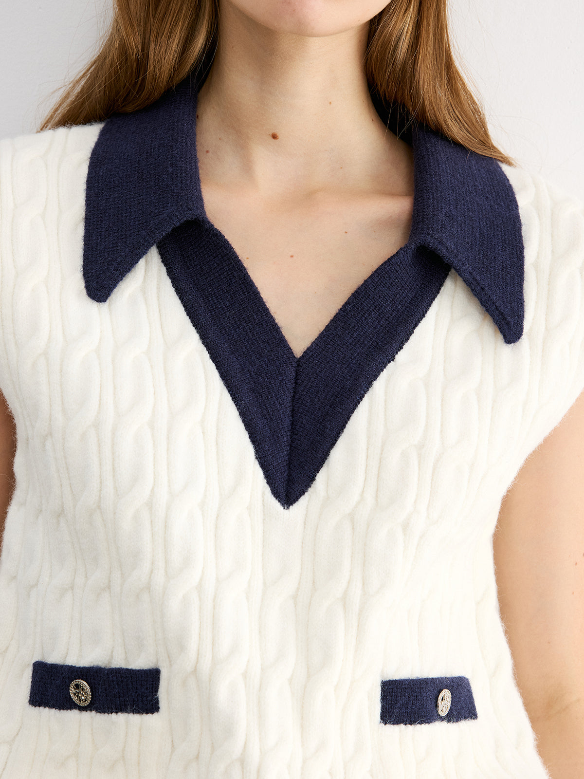Collared Colorblock Knit Tank Top-Chicvia