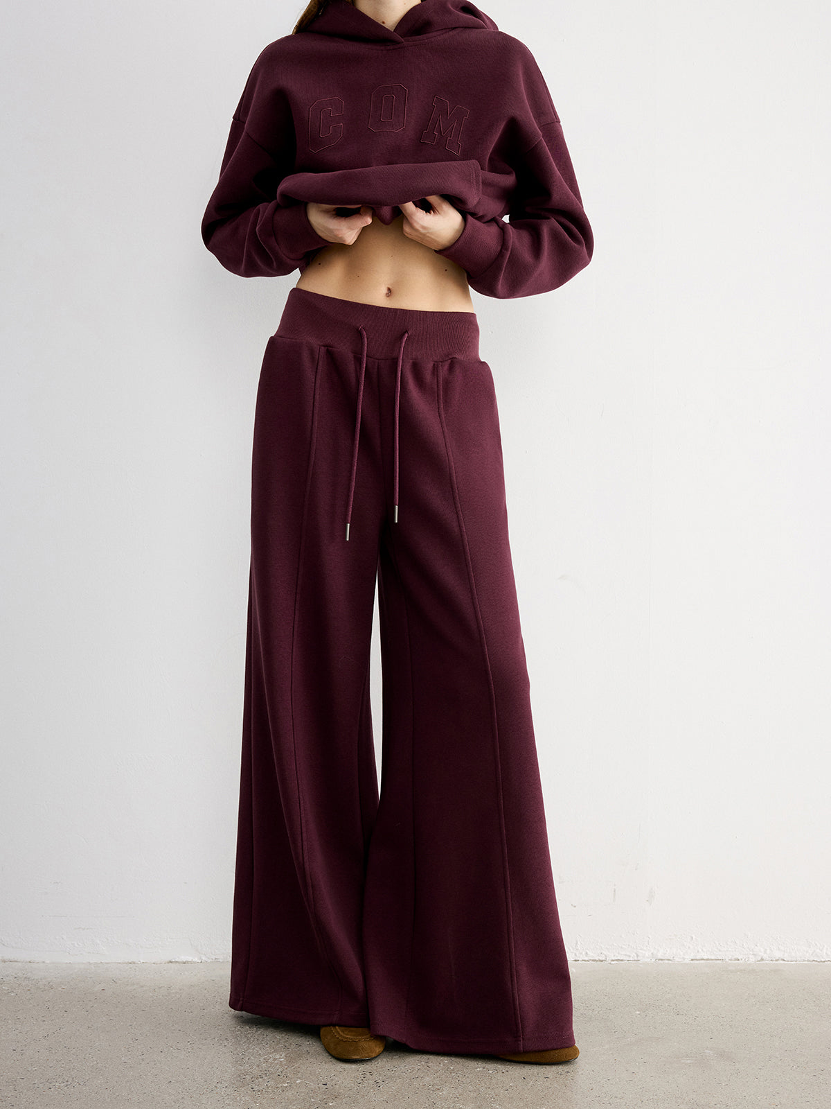 Drawstring Wide-Leg Knit Pants-Chicvia