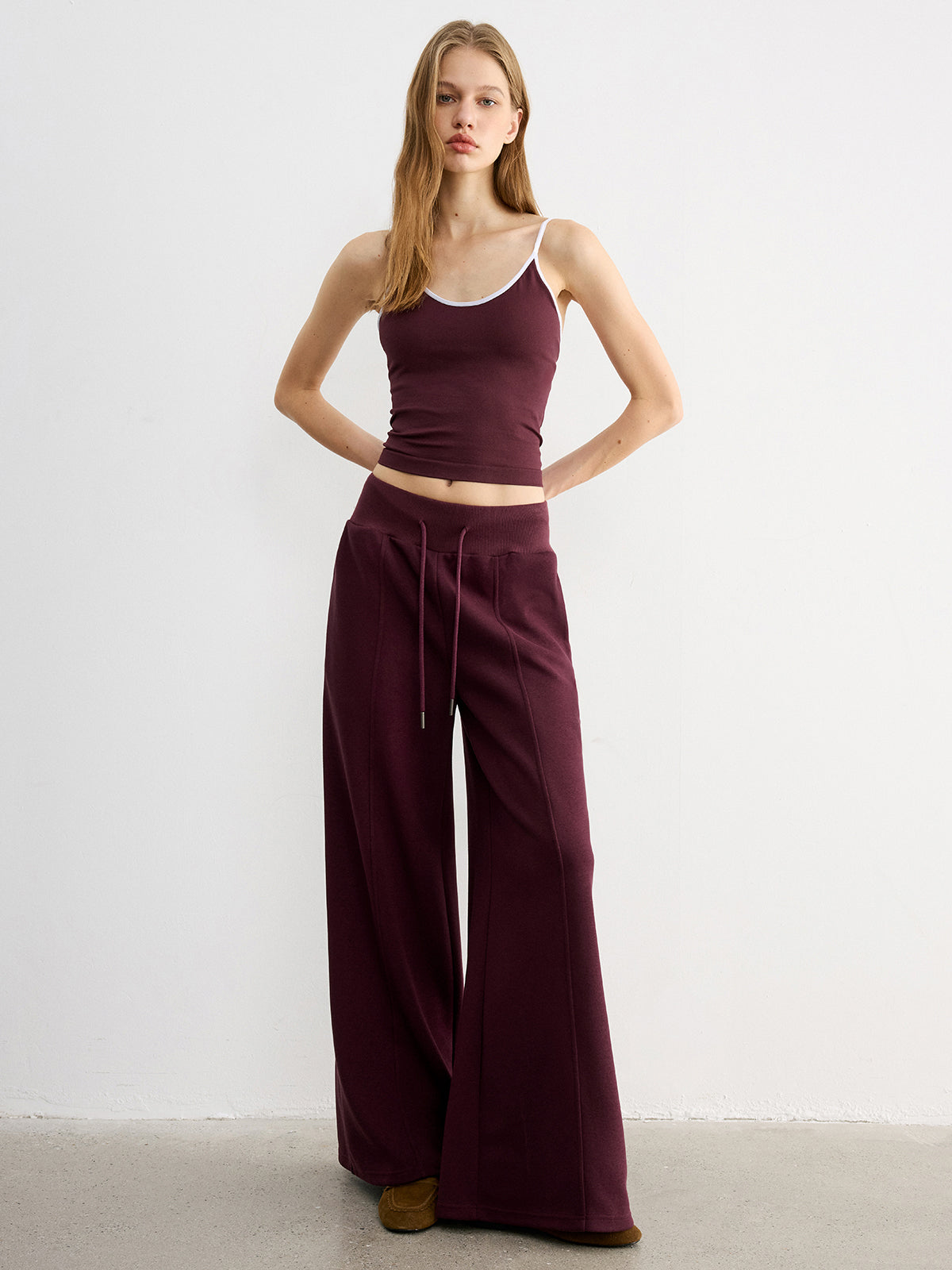 Drawstring Wide-Leg Knit Pants-Chicvia