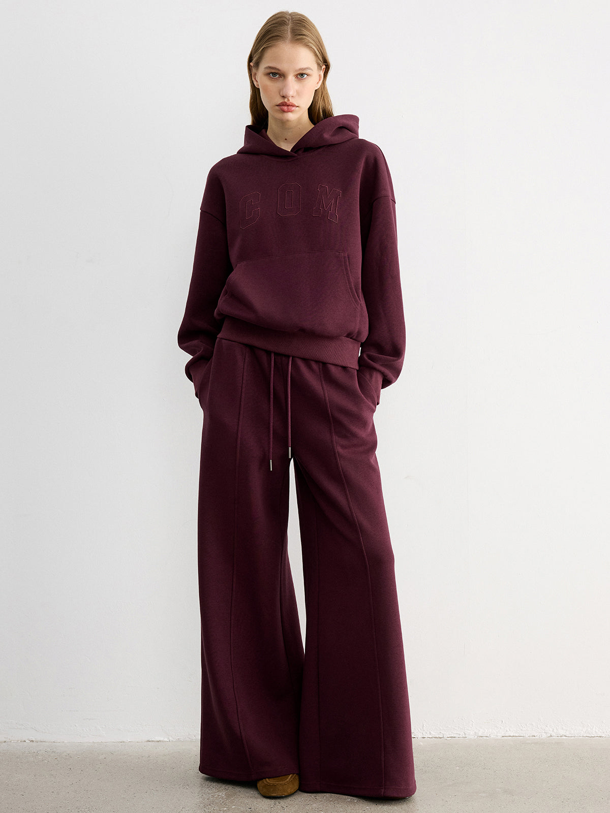 Drawstring Wide-Leg Knit Pants-Chicvia