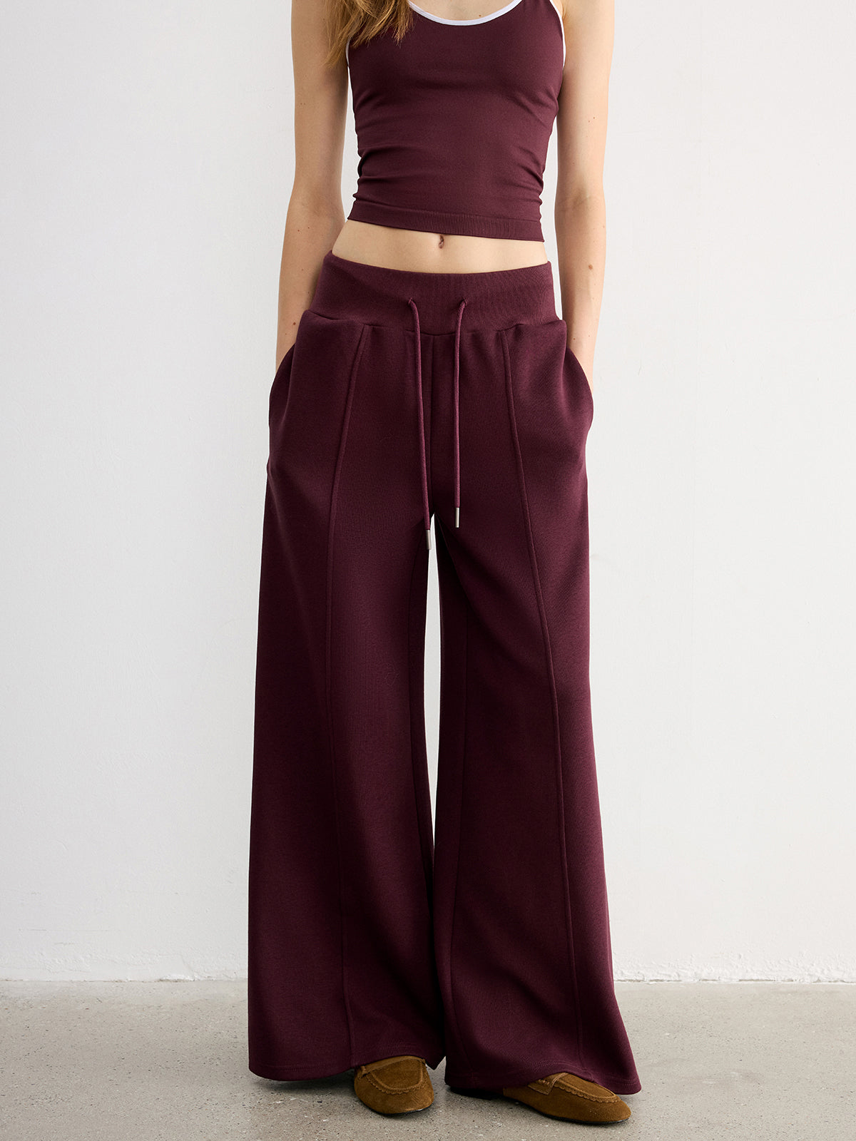 Drawstring Wide-Leg Knit Pants-Chicvia