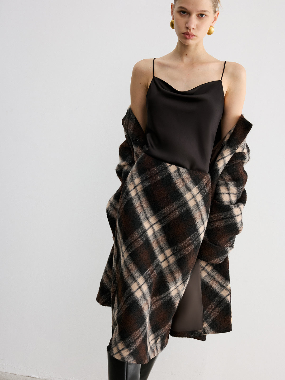 Plaid Wool-Blend Midi Pencil Skirt-Chicvia