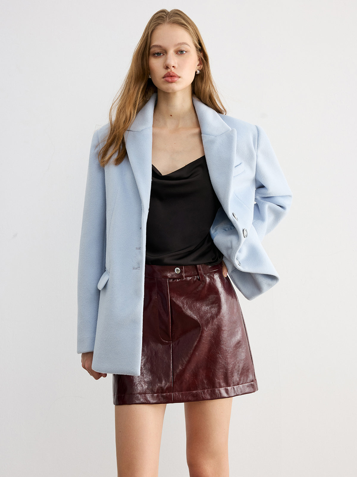 Lapel Button-Front Tweed Blazer-Chicvia