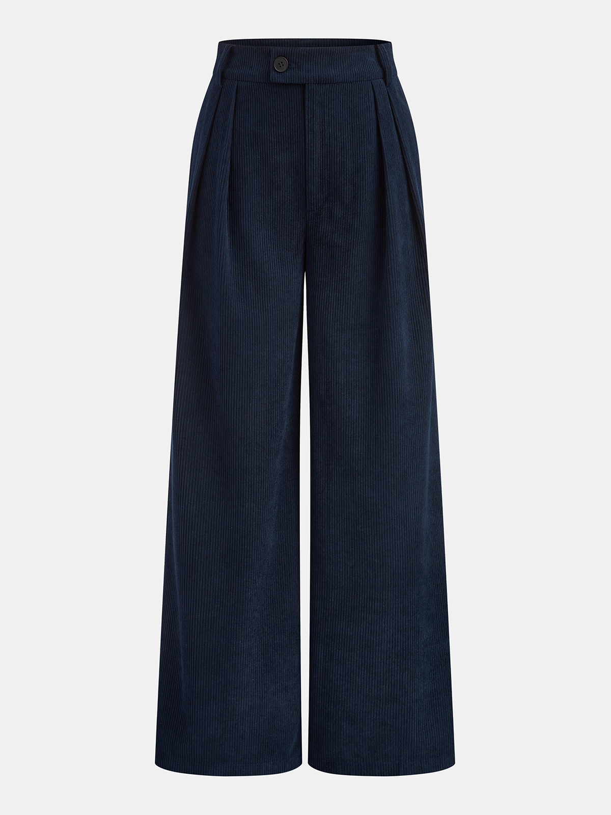 Corduroy Pleated Mid-Waist Wide-Leg Pants-Chicvia
