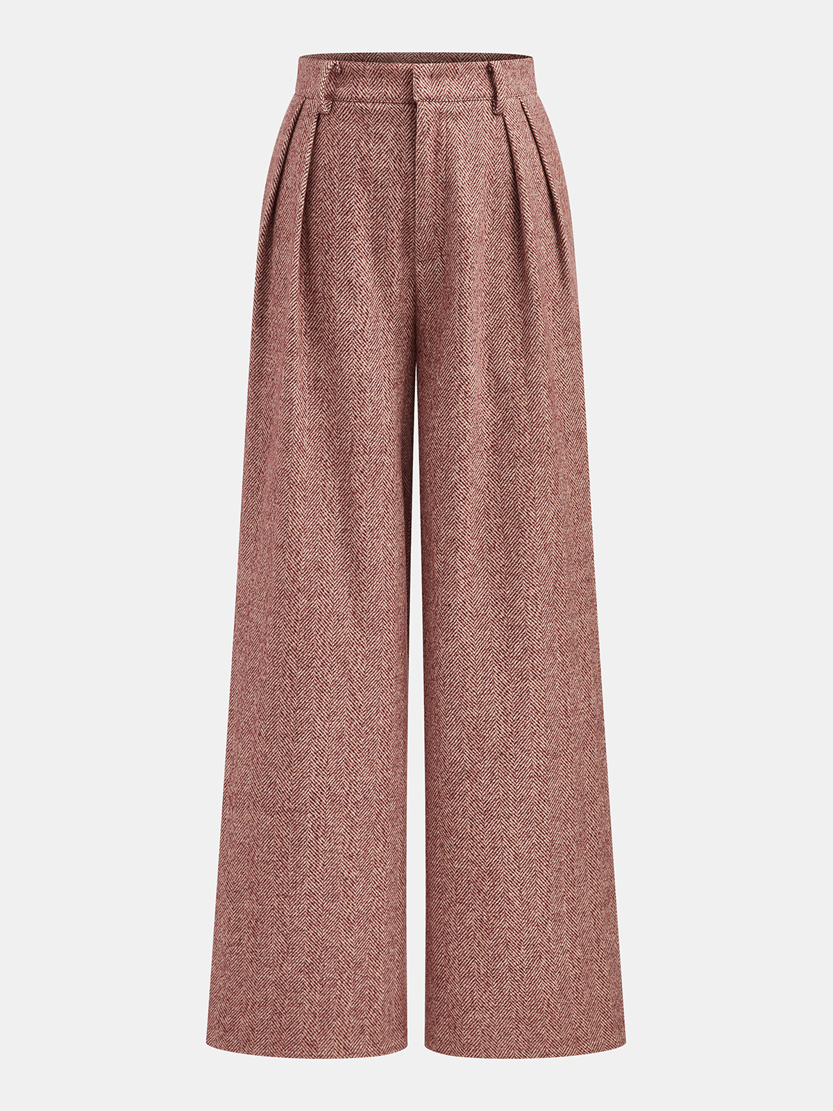 Herringbone Wool-Blend Wide-Leg Pants-Chicvia