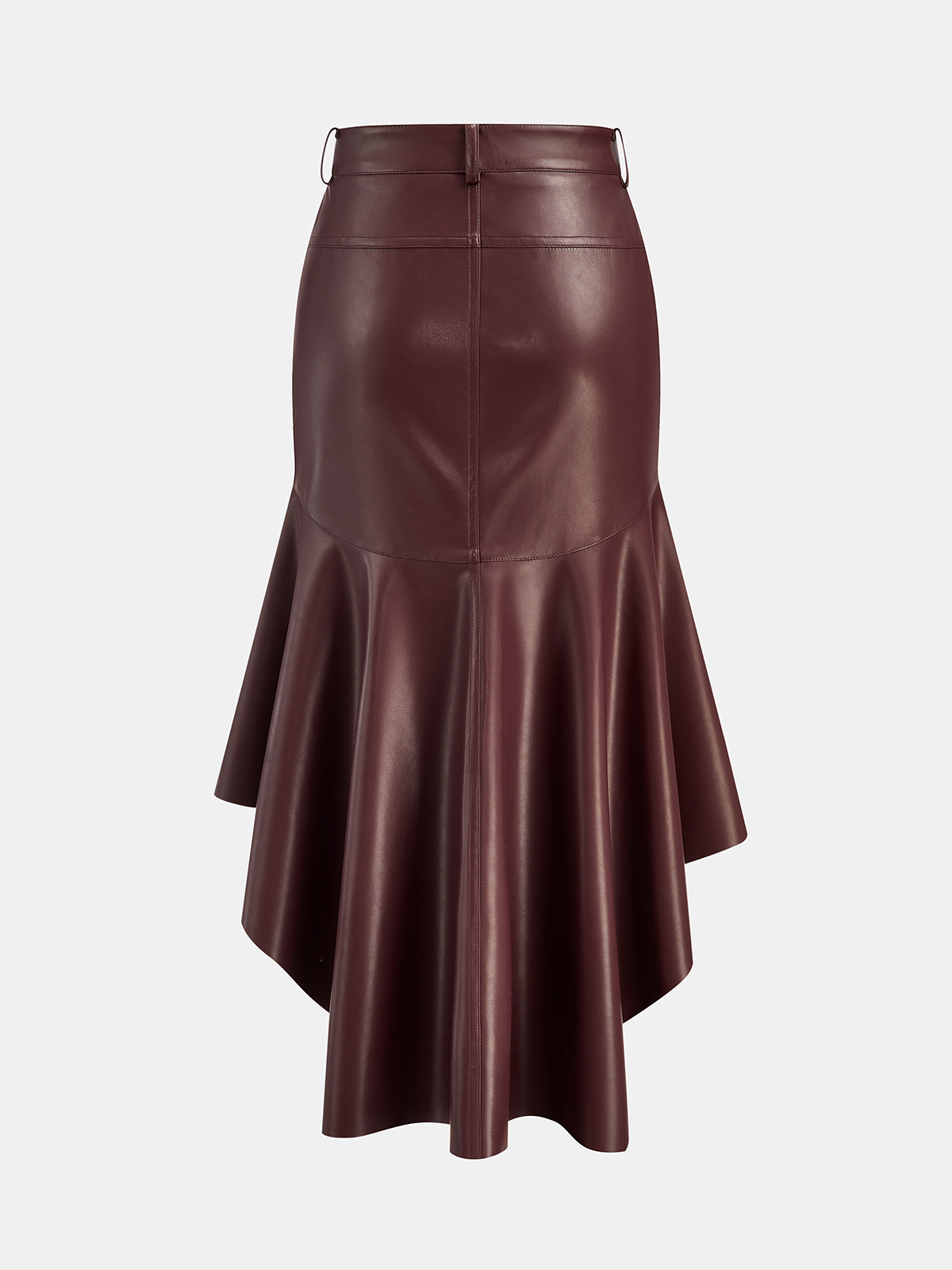 Faux Leather Asymmetric Mermaid Hem Midi Skirt-Chicvia