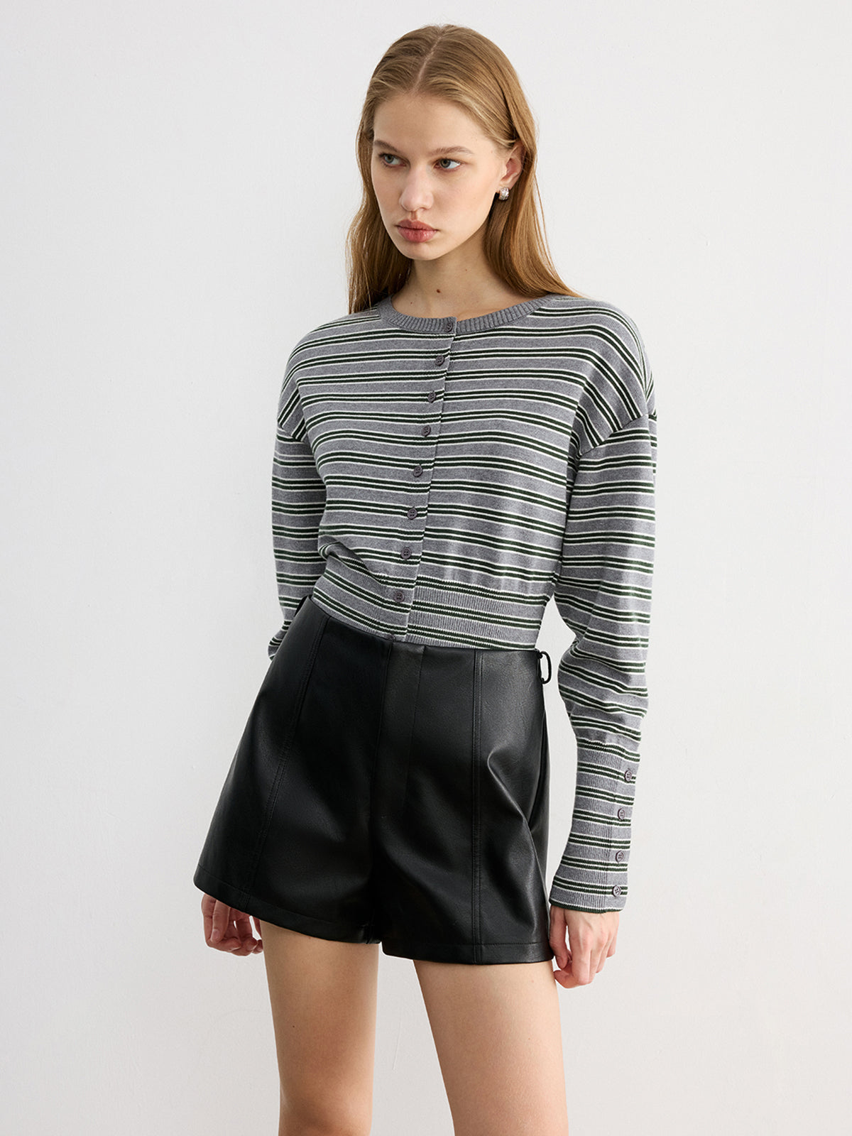 Faux Leather Belted Shorts-Chicvia