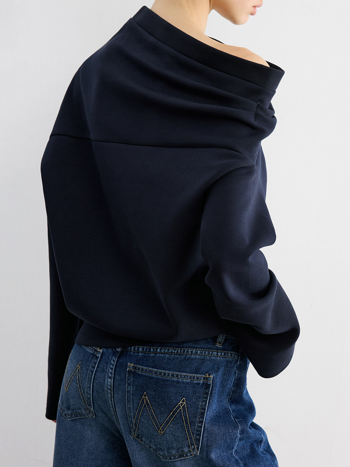 Off-Shoulder Cotton-Blend Sweatshirt-Chicvia