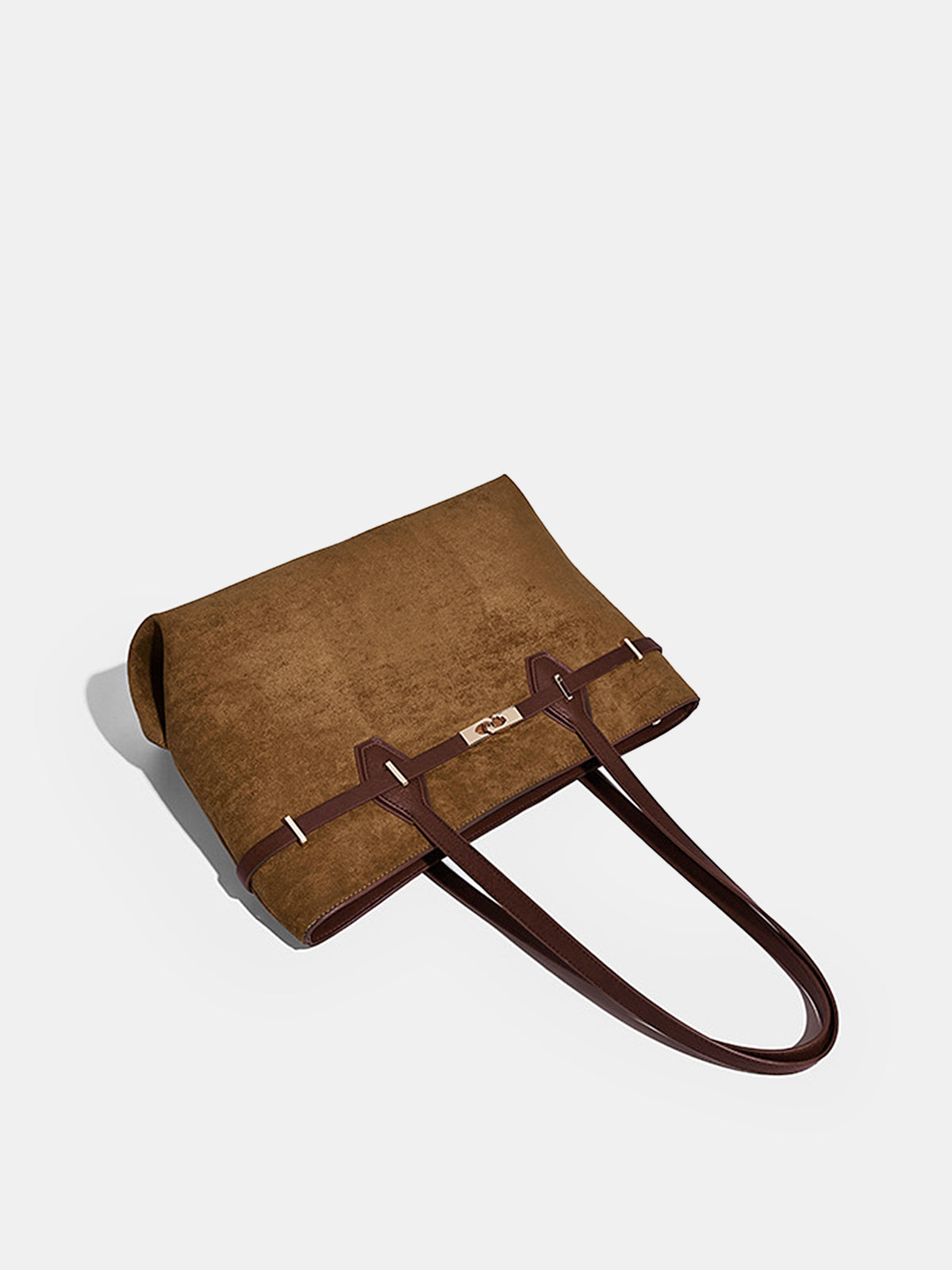 Contrast Strap Suede Effect Tote Bag-Chicvia