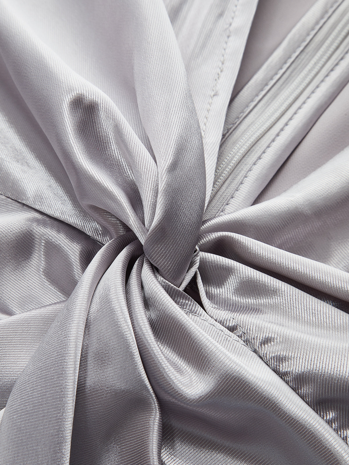 Long Sleeve V-Neck Knot Front Satin Blouse-Chicvia