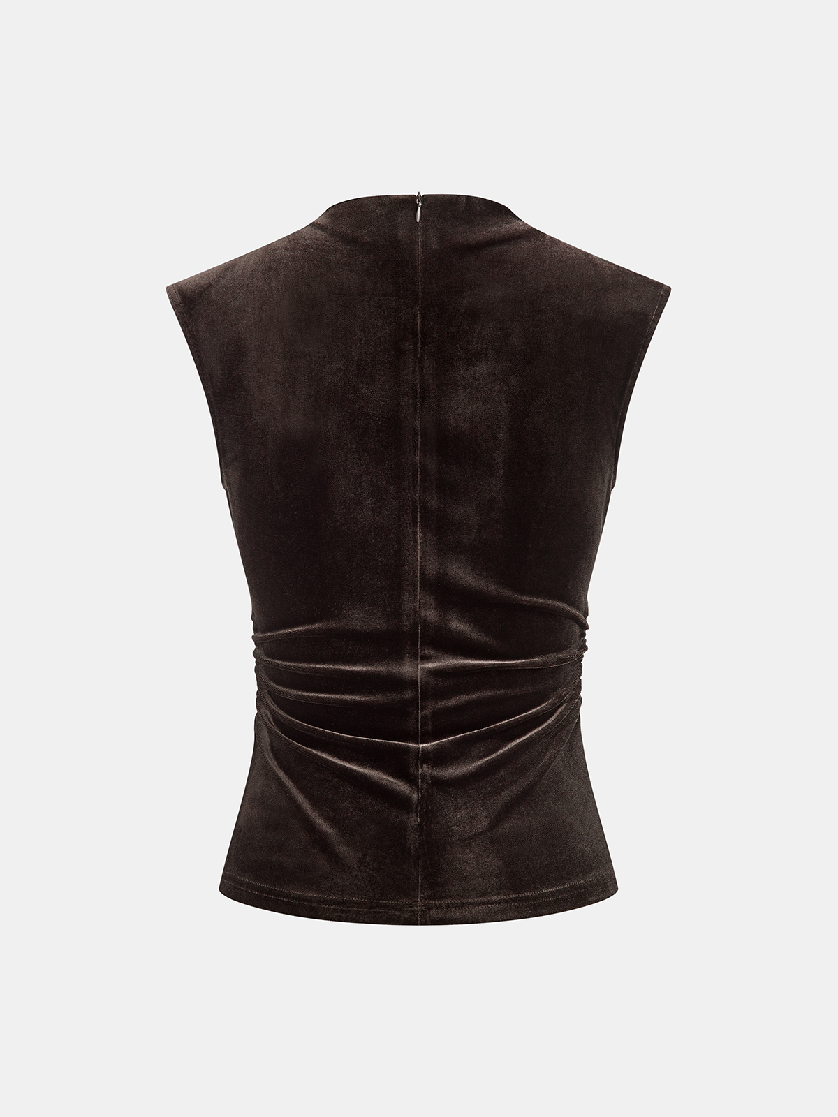 Mock Neck Ruched Velvet Sleeveless Top-Chicvia