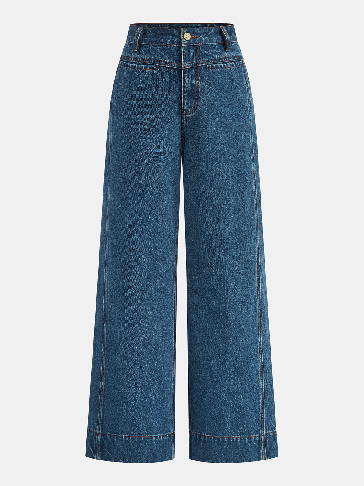 Denim Mid-Waist Wide-Leg Jeans-Chicvia