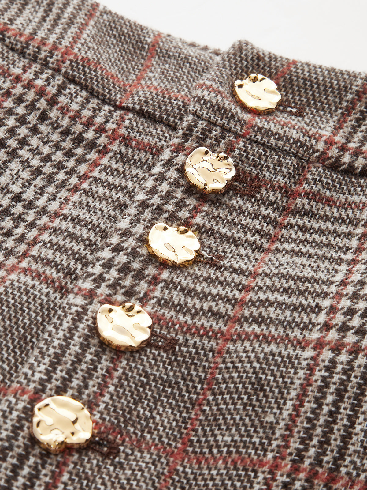 Mid-Waist Plaid Metal Button Pants-Chicvia