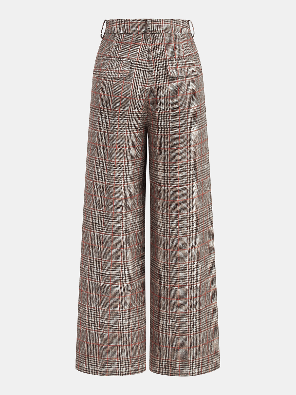 Mid-Waist Plaid Metal Button Pants-Chicvia