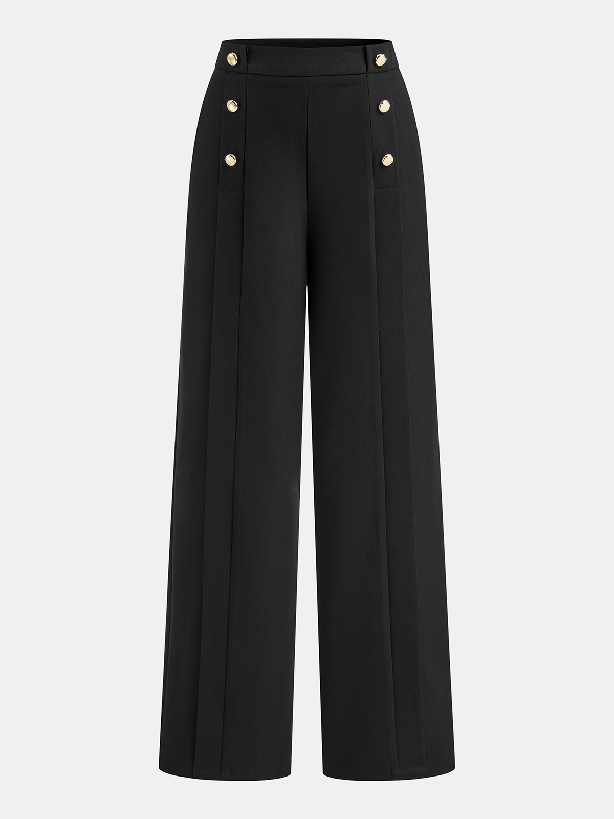 Metal Detail Mid-Waist Pleated Wide-Leg Pants-Chicvia