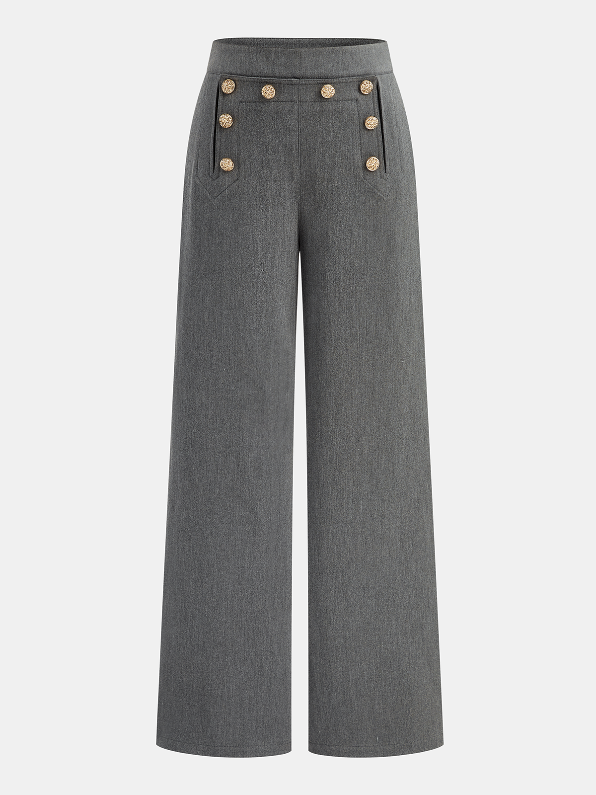 Metal Detail Wide-Leg Pants-Chicvia