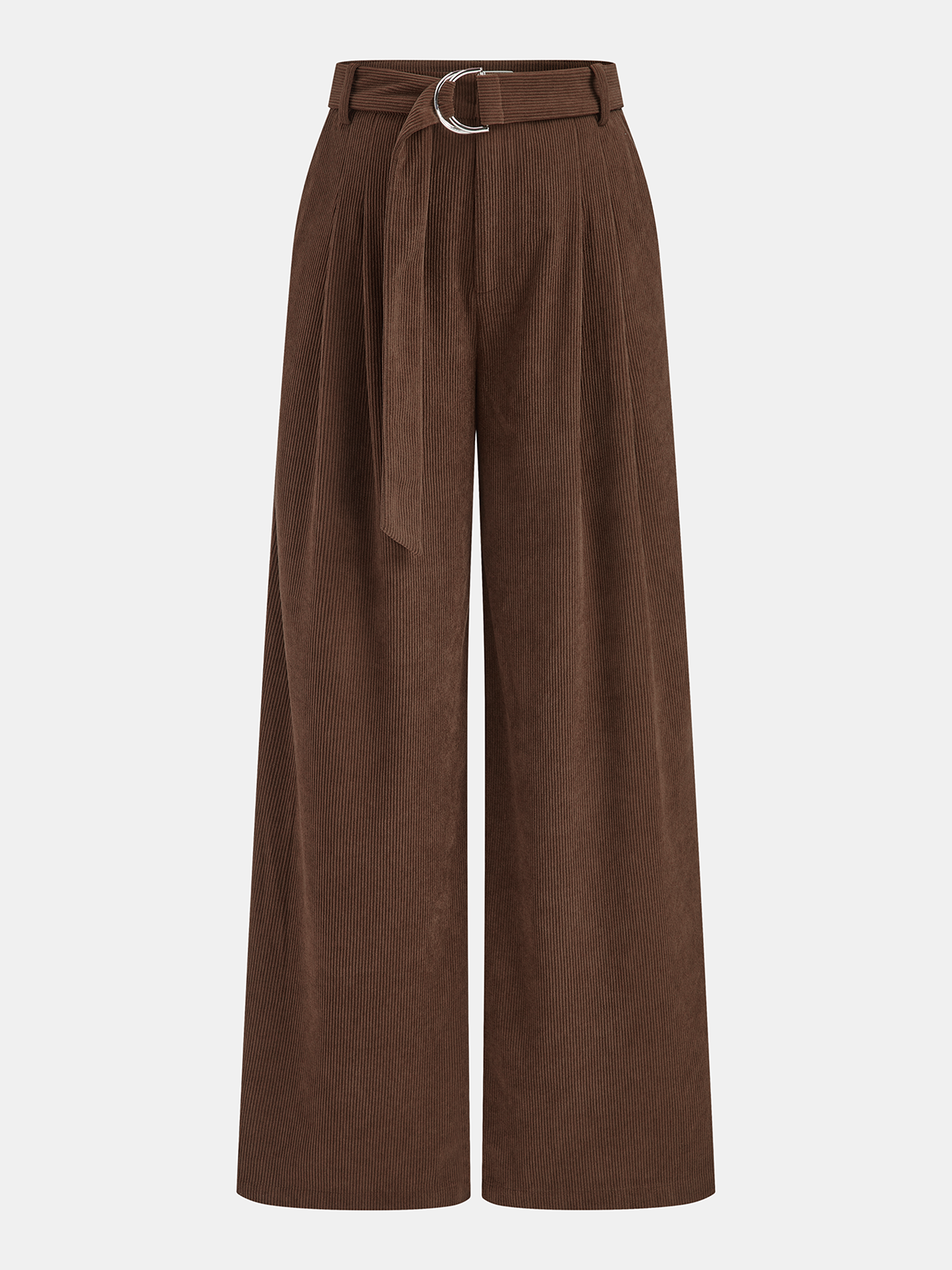 Corduroy Belted Wide-Leg Pants-Chicvia