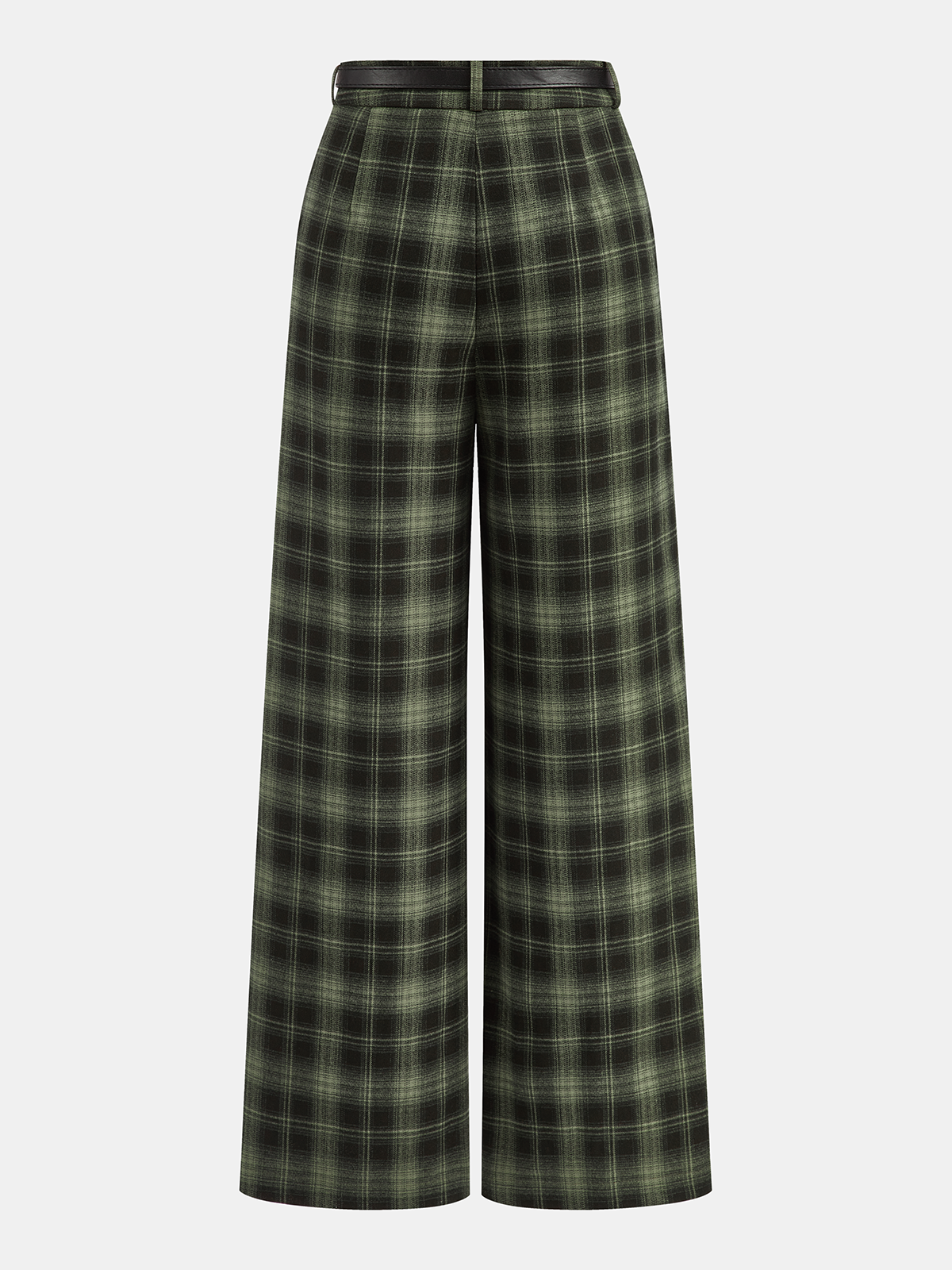 Belted Plaid Straight-Leg Pants-Chicvia