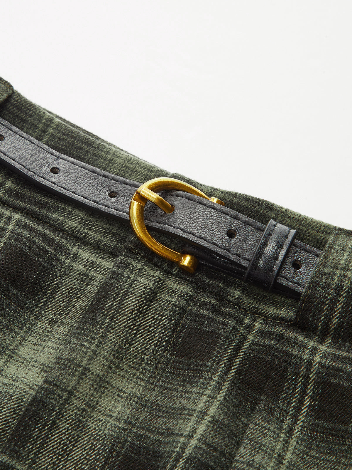 Belted Plaid Straight-Leg Pants-Chicvia