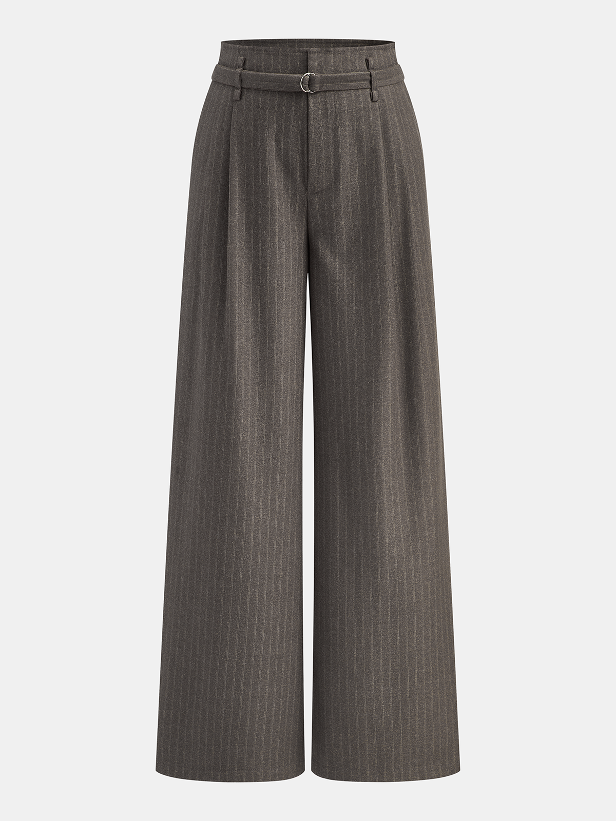 Belted Pinstripe Wide-Leg Pants-Chicvia