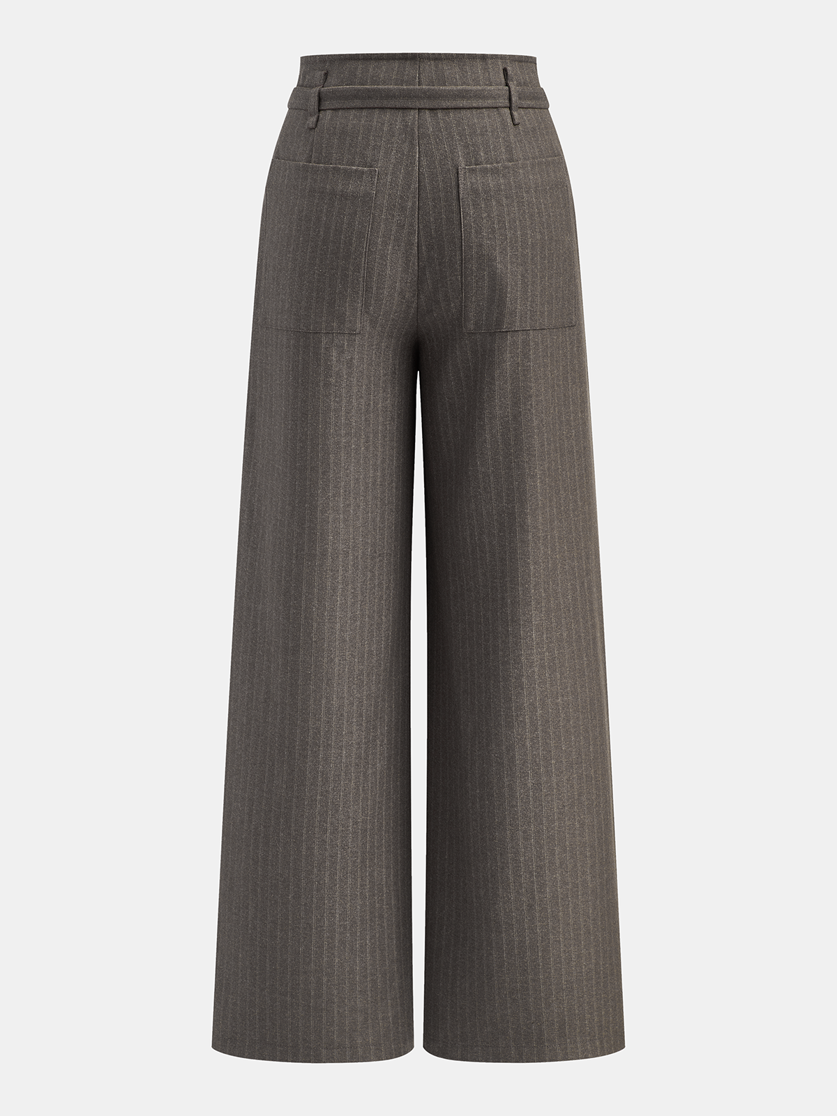 Belted Pinstripe Wide-Leg Pants-Chicvia