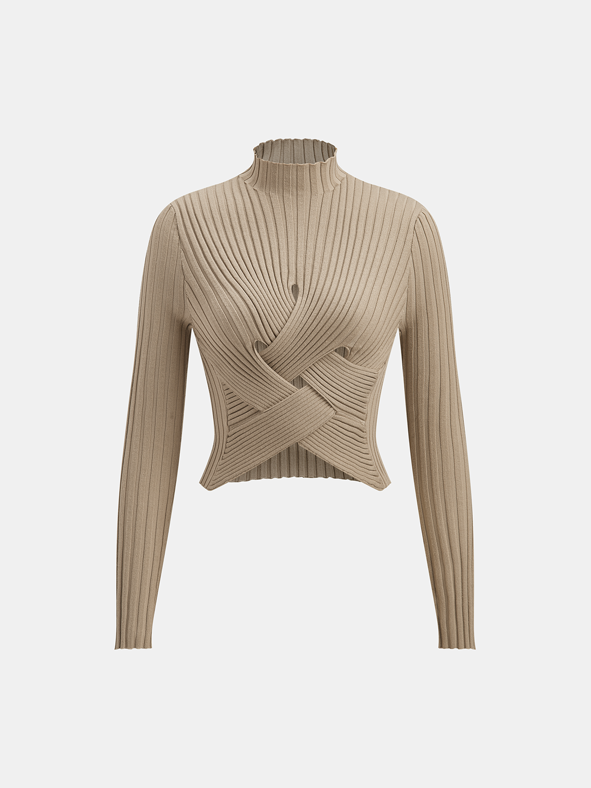 Mock Neck Cross-Over Crop Top and Midi Skirt Set-Chicvia